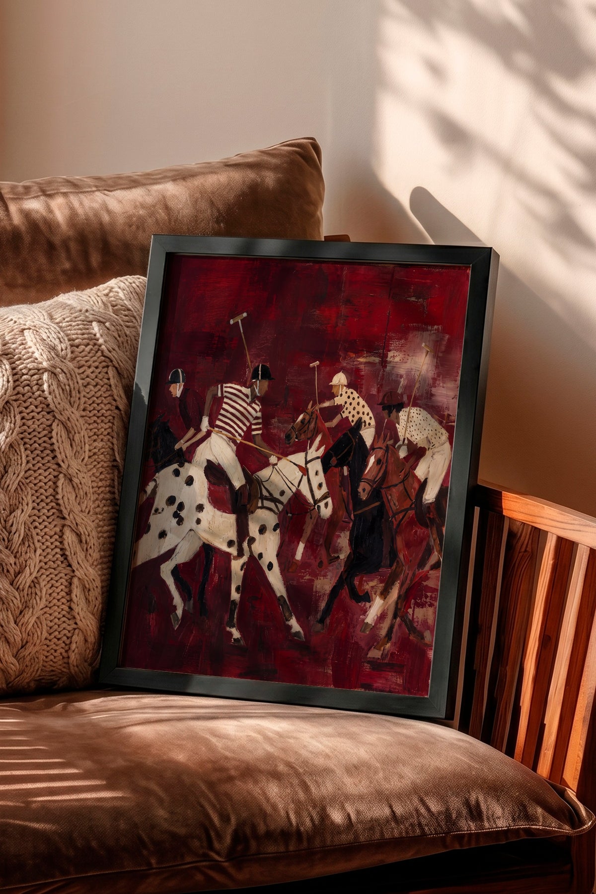 Kırmızı Zeminde Polo Oyuncuları Poster – Siyah Çerçeveli Tablo