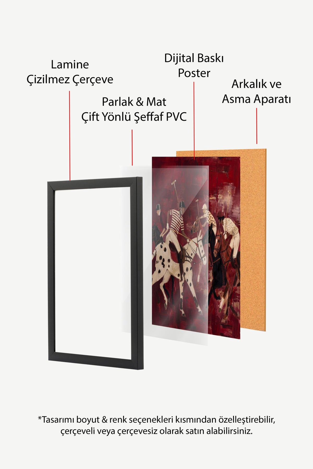 Kırmızı Zeminde Polo Oyuncuları Poster – Siyah Çerçeveli Tablo