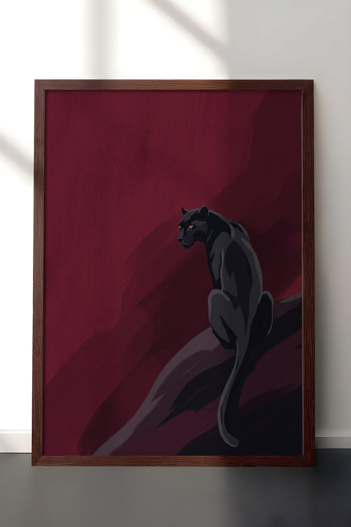 Kızıl Gecede Panter Poster – Kahverengi Çerçeveli Tablo