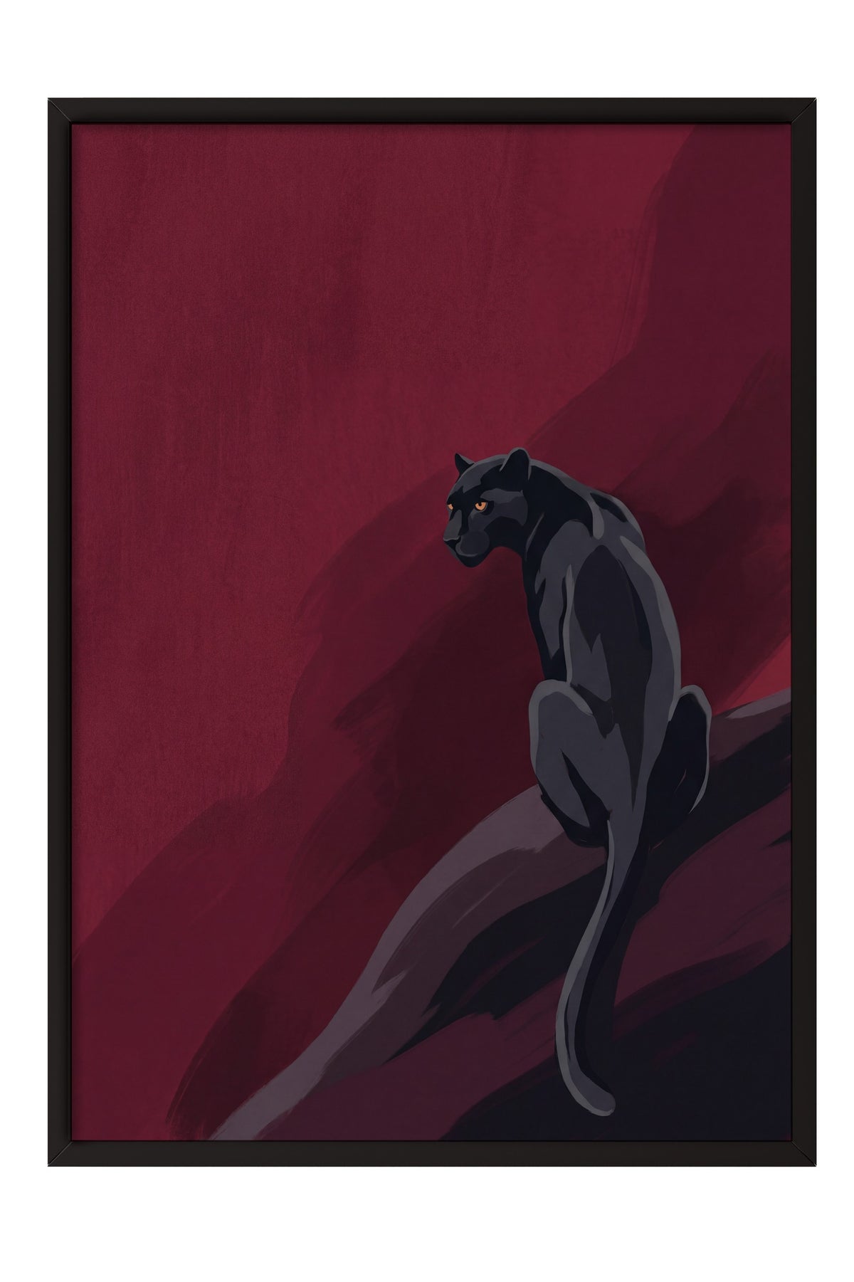 Kızıl Gecede Panter Poster – Siyah Çerçeveli Tablo