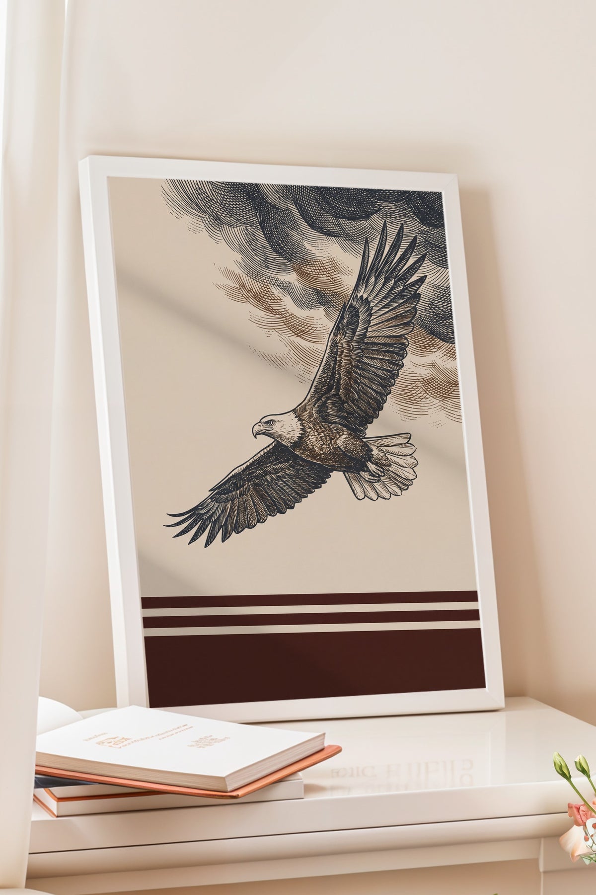 Bulutlarda Süzülen Kartal Poster – Beyaz Çerçeveli Tablo