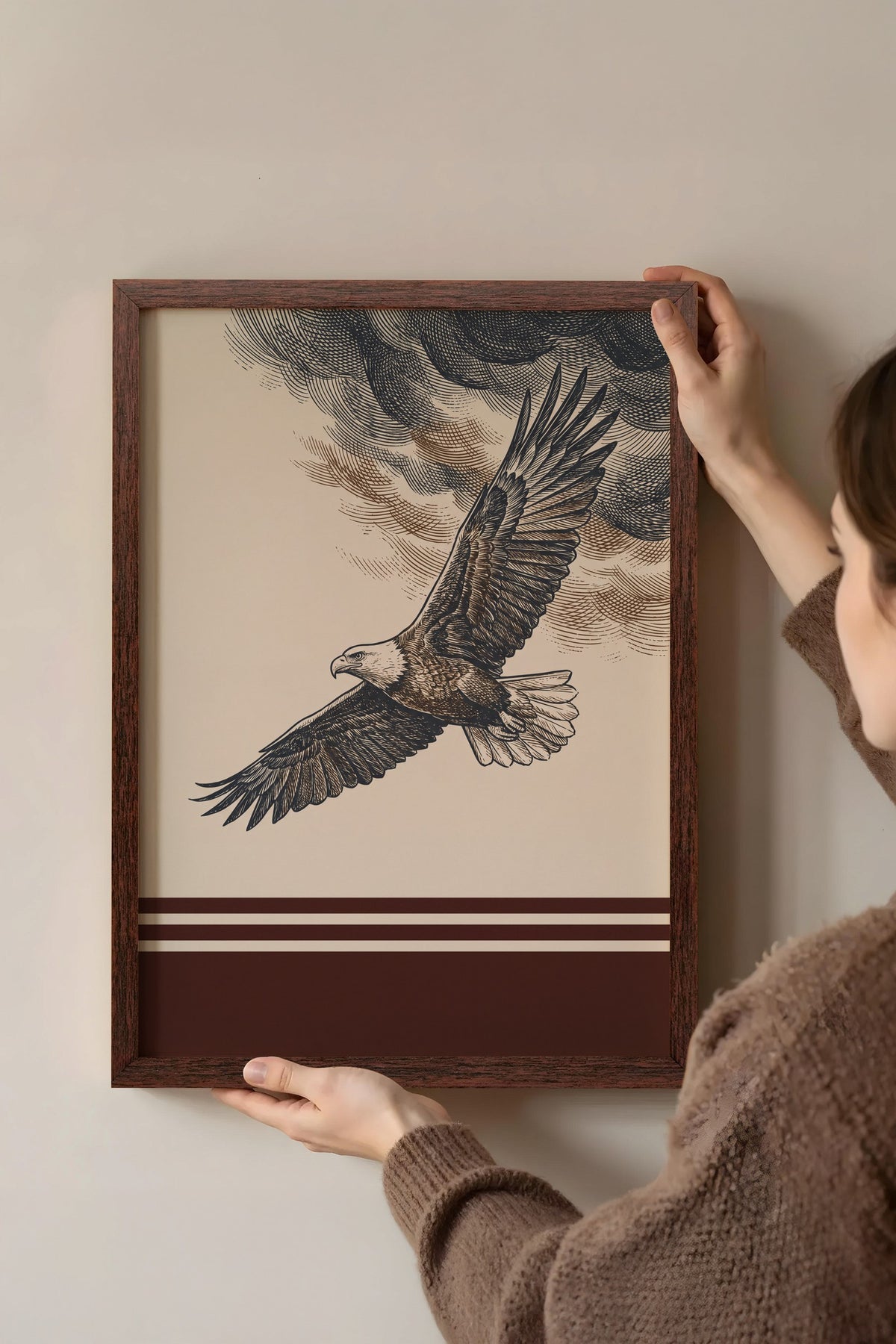 Bulutlarda Süzülen Kartal Poster – Kahverengi Çerçeveli Tablo