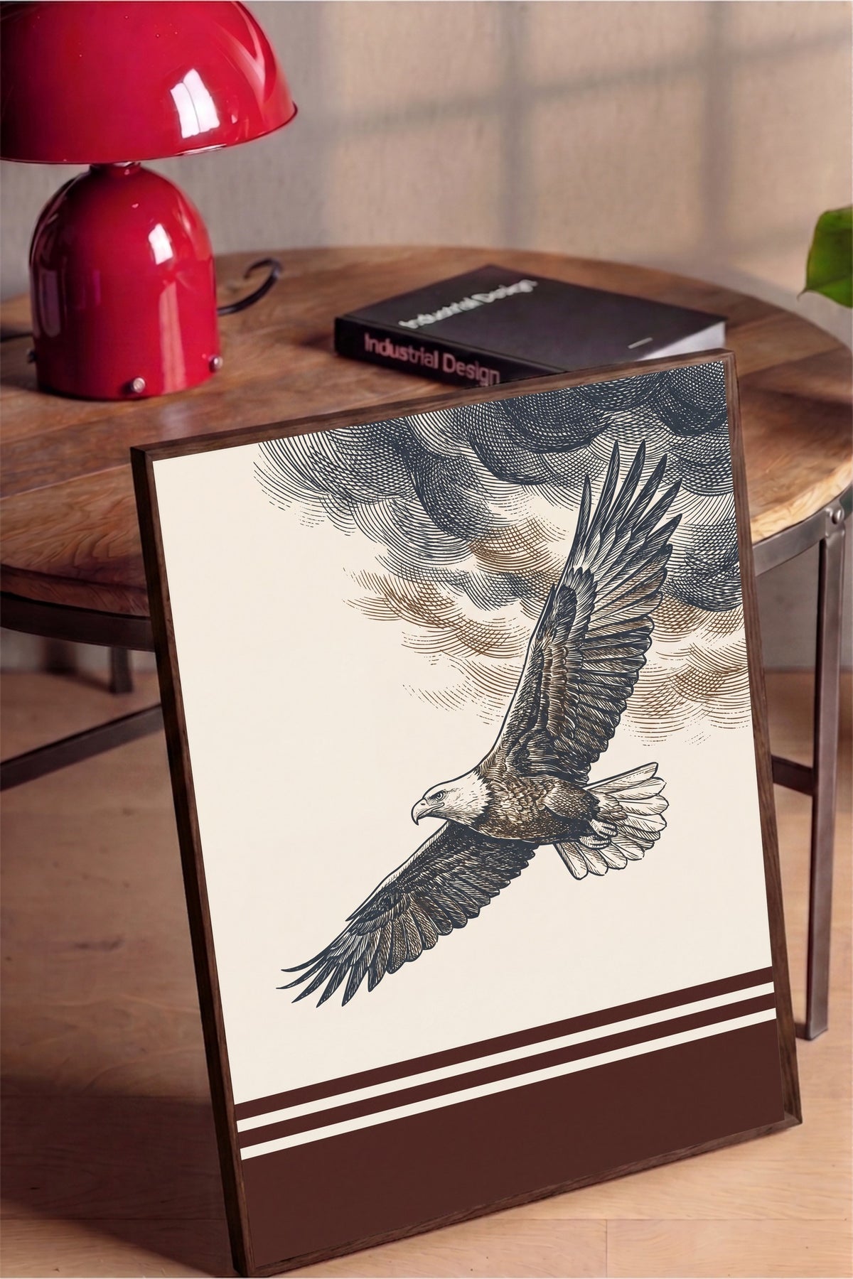 Bulutlarda Süzülen Kartal Poster – Kahverengi Çerçeveli Tablo