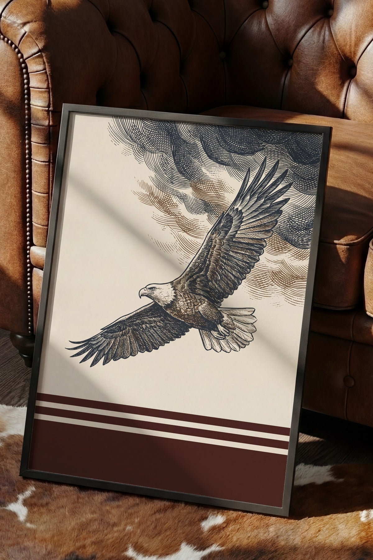 Bulutlarda Süzülen Kartal Poster – Siyah Çerçeveli Tablo