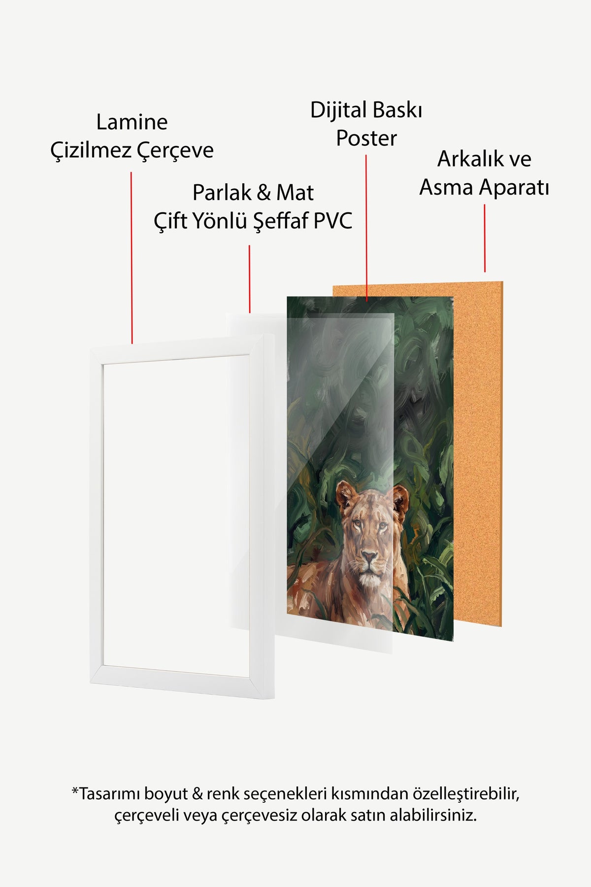 Yeşilliklerin İçinde Dişi Aslan Poster – Beyaz Çerçeveli Tablo
