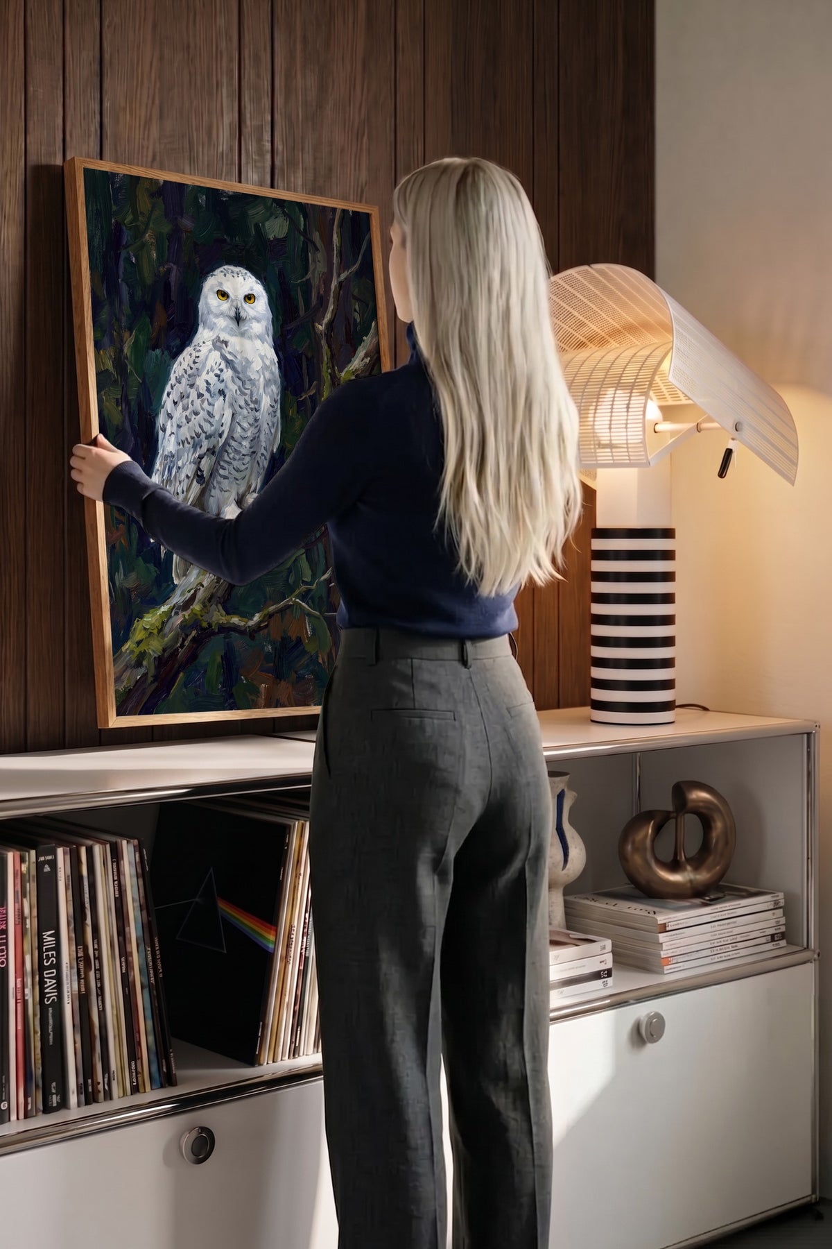 Kar Baykuşu Portresi Poster – Ahşap Çerçeveli Tablo