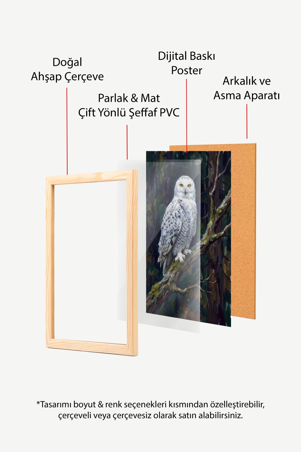 Kar Baykuşu Portresi Poster – Ahşap Çerçeveli Tablo
