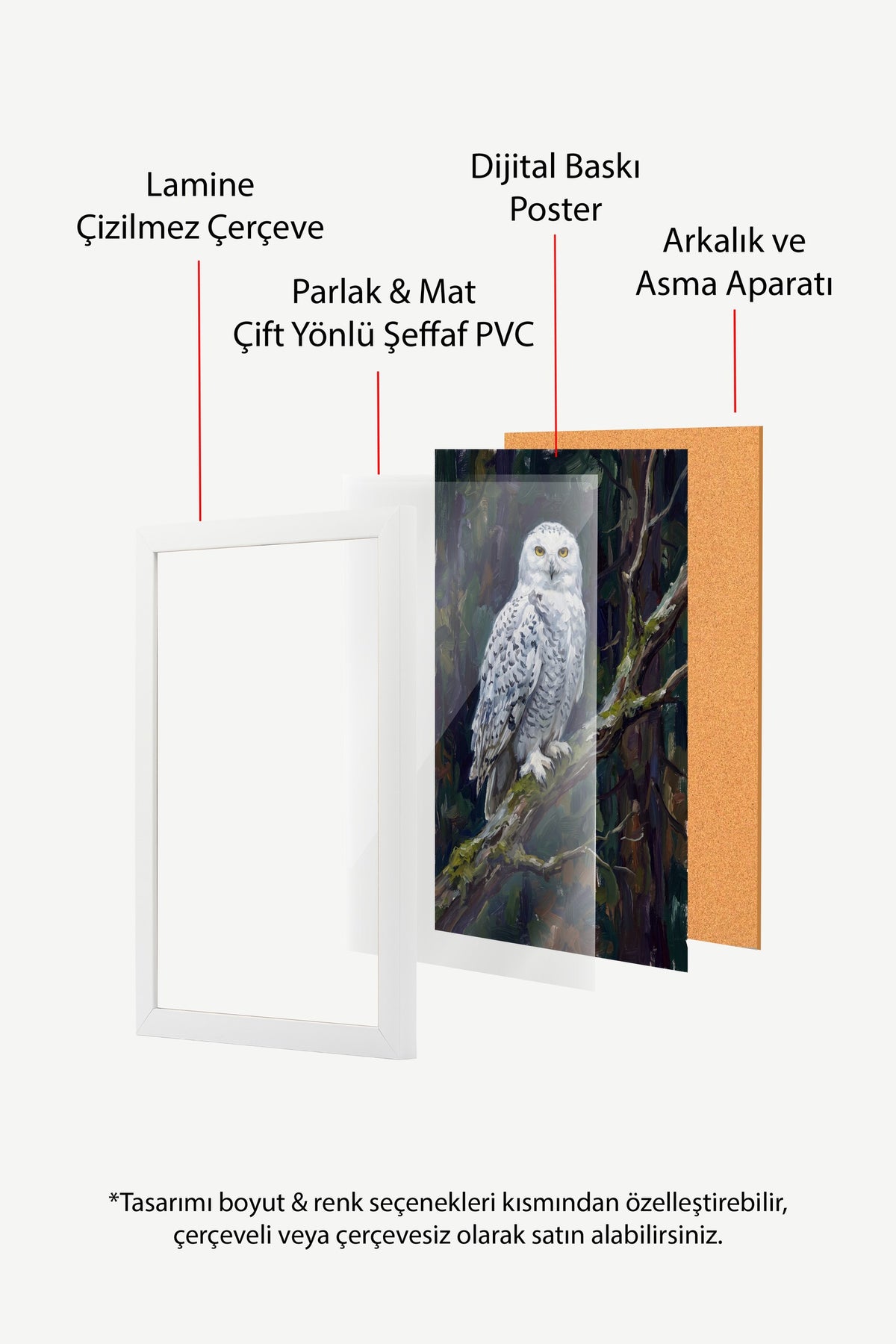Kar Baykuşu Portresi Poster – Beyaz Çerçeveli Tablo