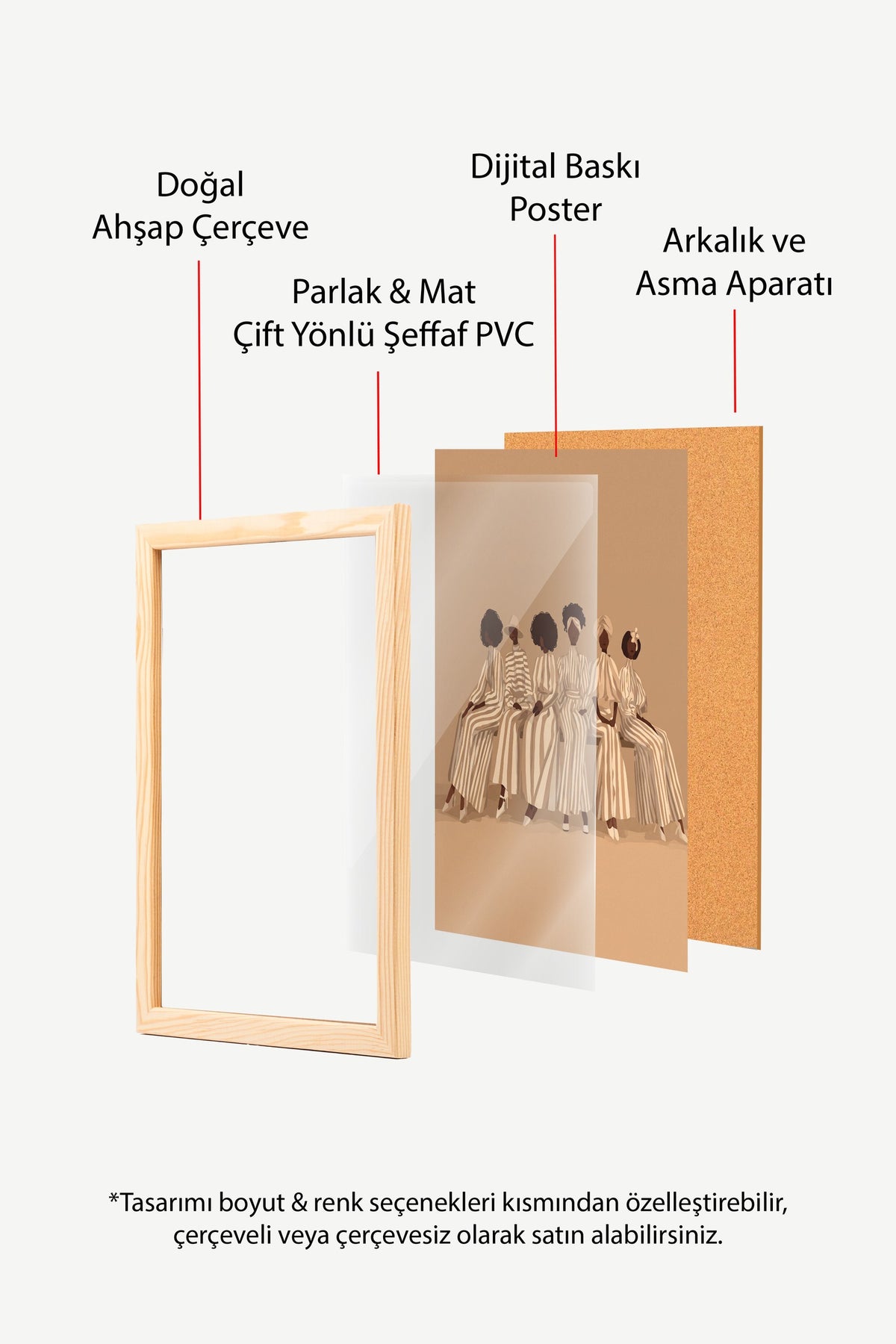 Çizgili Zarafet Altı Kadın Poster – Ahşap Çerçeveli Tablo