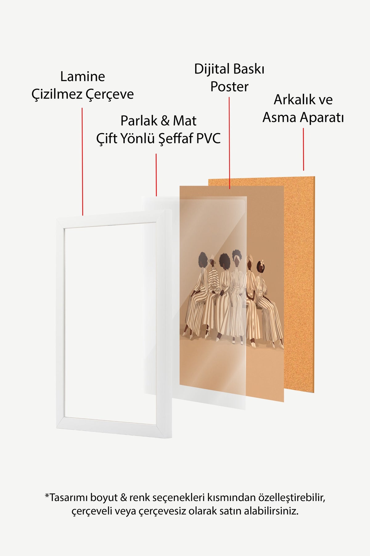 Çizgili Zarafet Altı Kadın Poster – Beyaz Çerçeveli Tablo