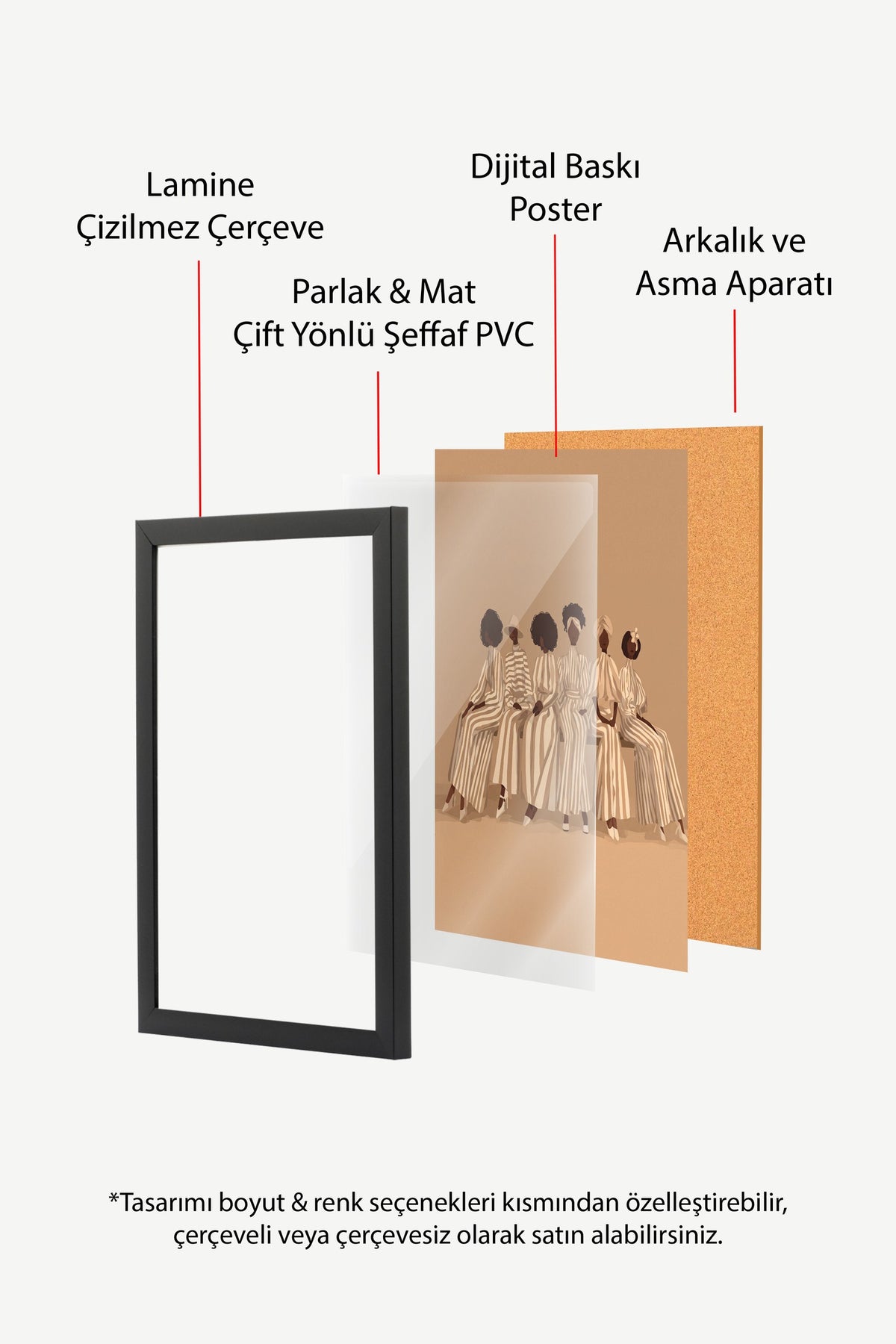 Çizgili Zarafet Altı Kadın Poster – Siyah Çerçeveli Tablo