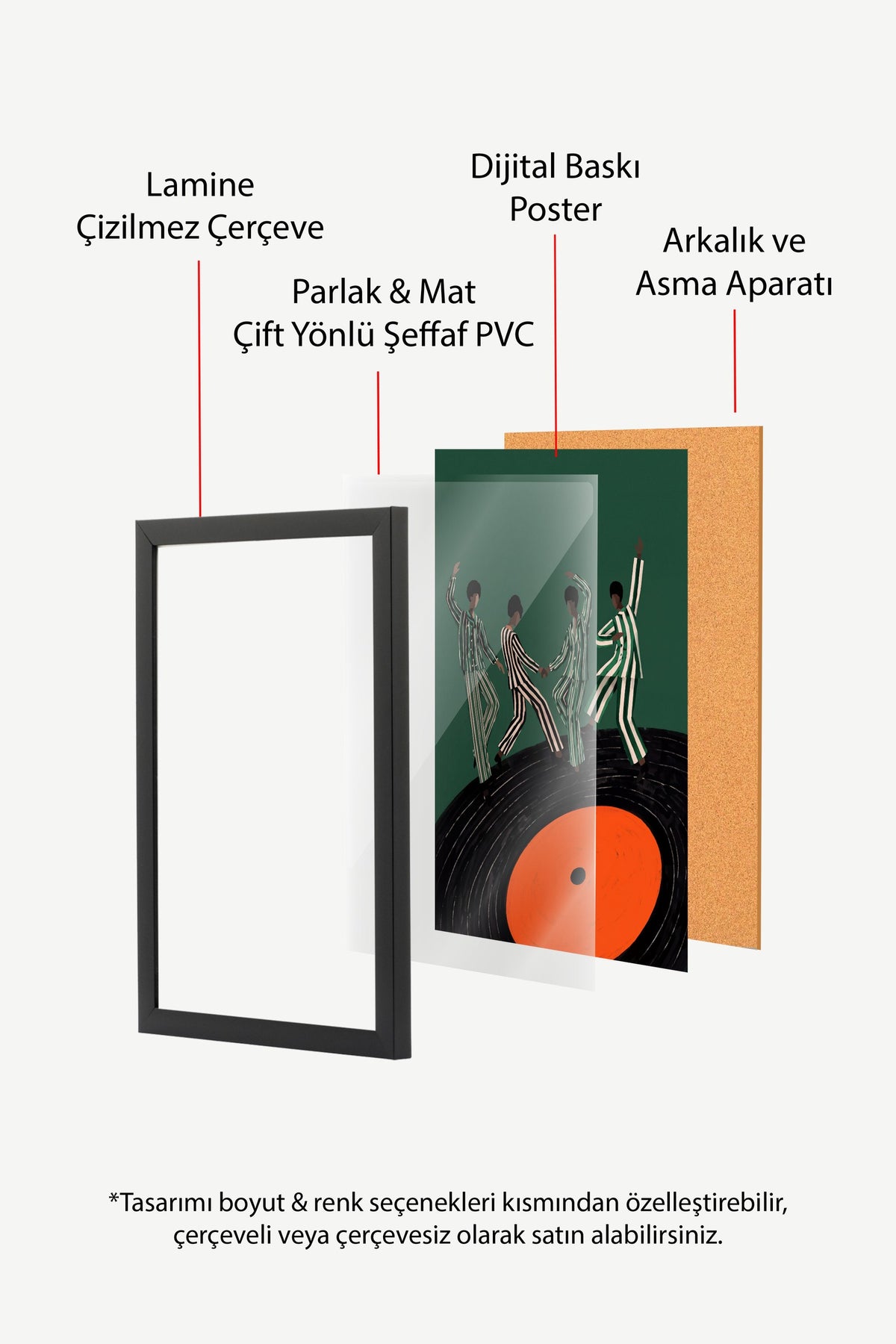 Plak Üzerinde Dans Eden Dörtlü Poster – Siyah Çerçeveli Tablo
