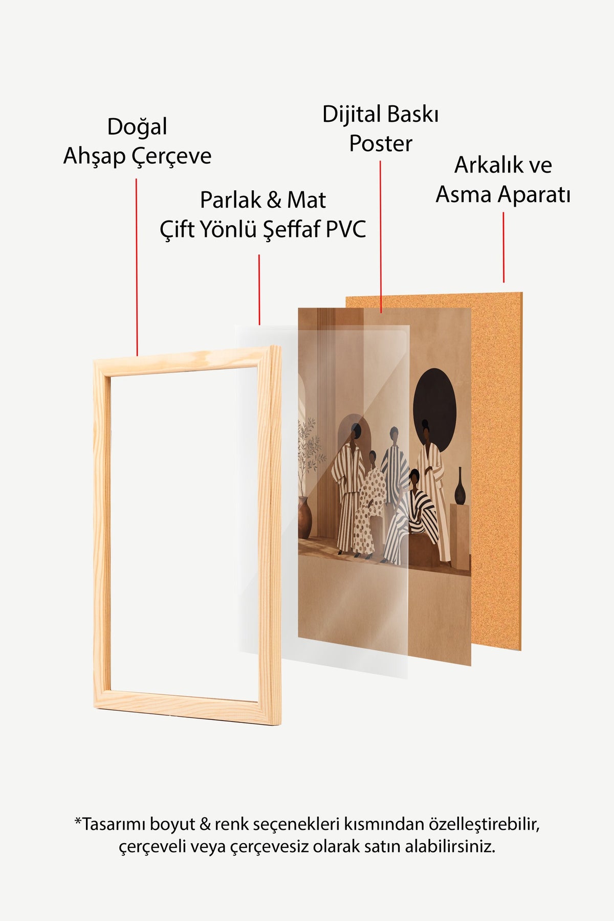 Çizgili Zarafet Figürleri Poster – Ahşap Çerçeveli Tablo