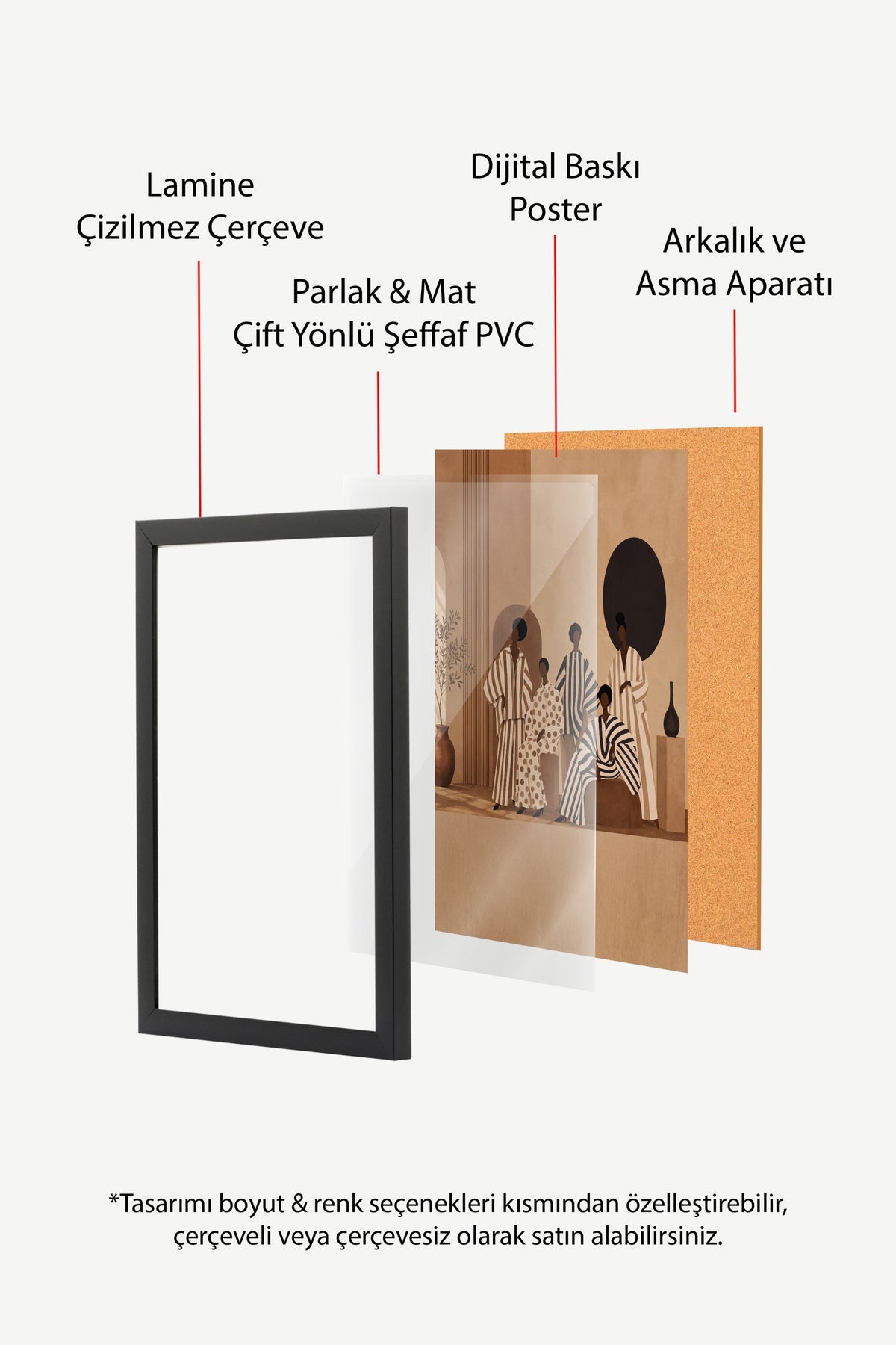 Çizgili Zarafet Figürleri Poster – Siyah Çerçeveli Tablo