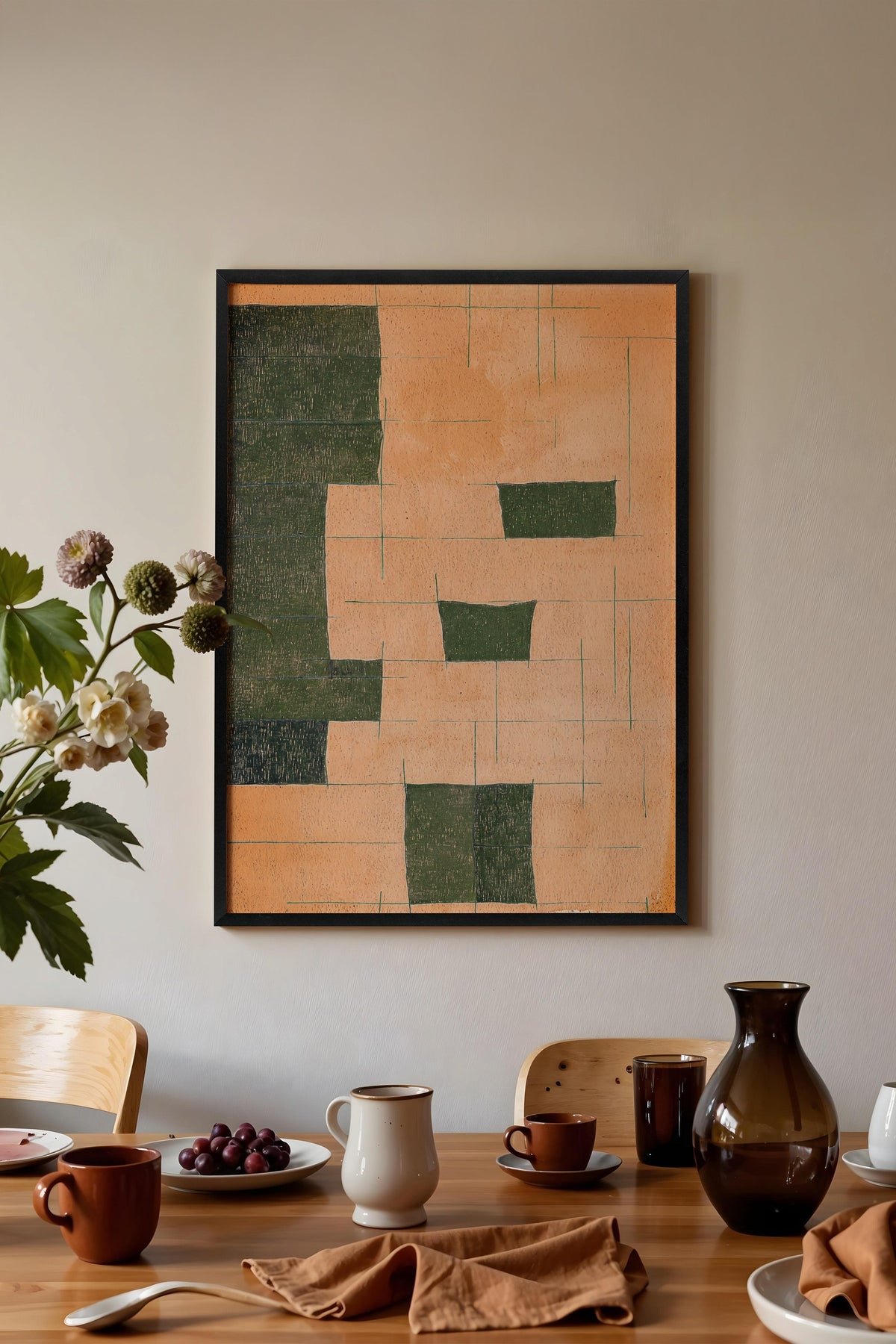Geometrik Bloklar Kompozisyonu Poster – Siyah Çerçeveli Tablo