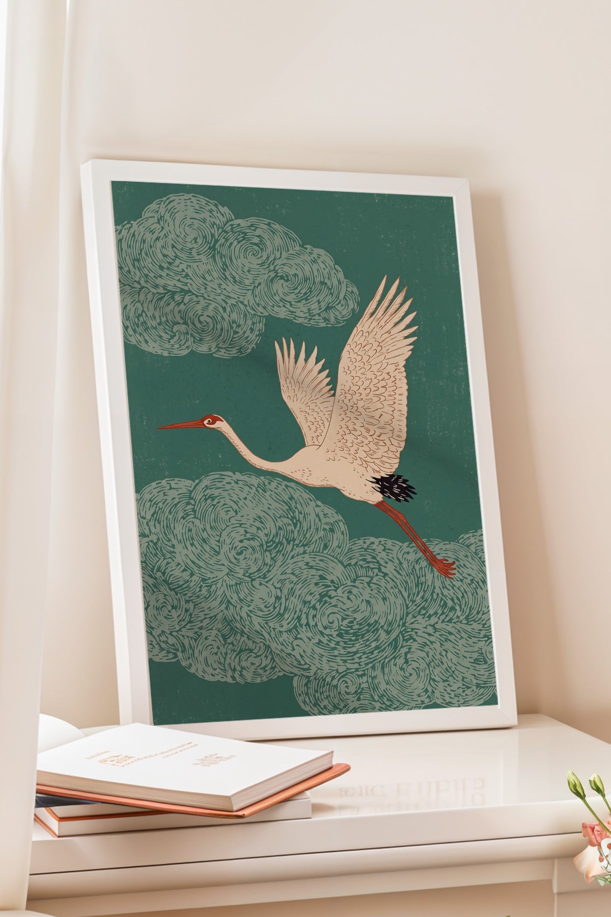 Bulutlar Arasında Turna Kuşu Poster – Beyaz Çerçeveli Tablo