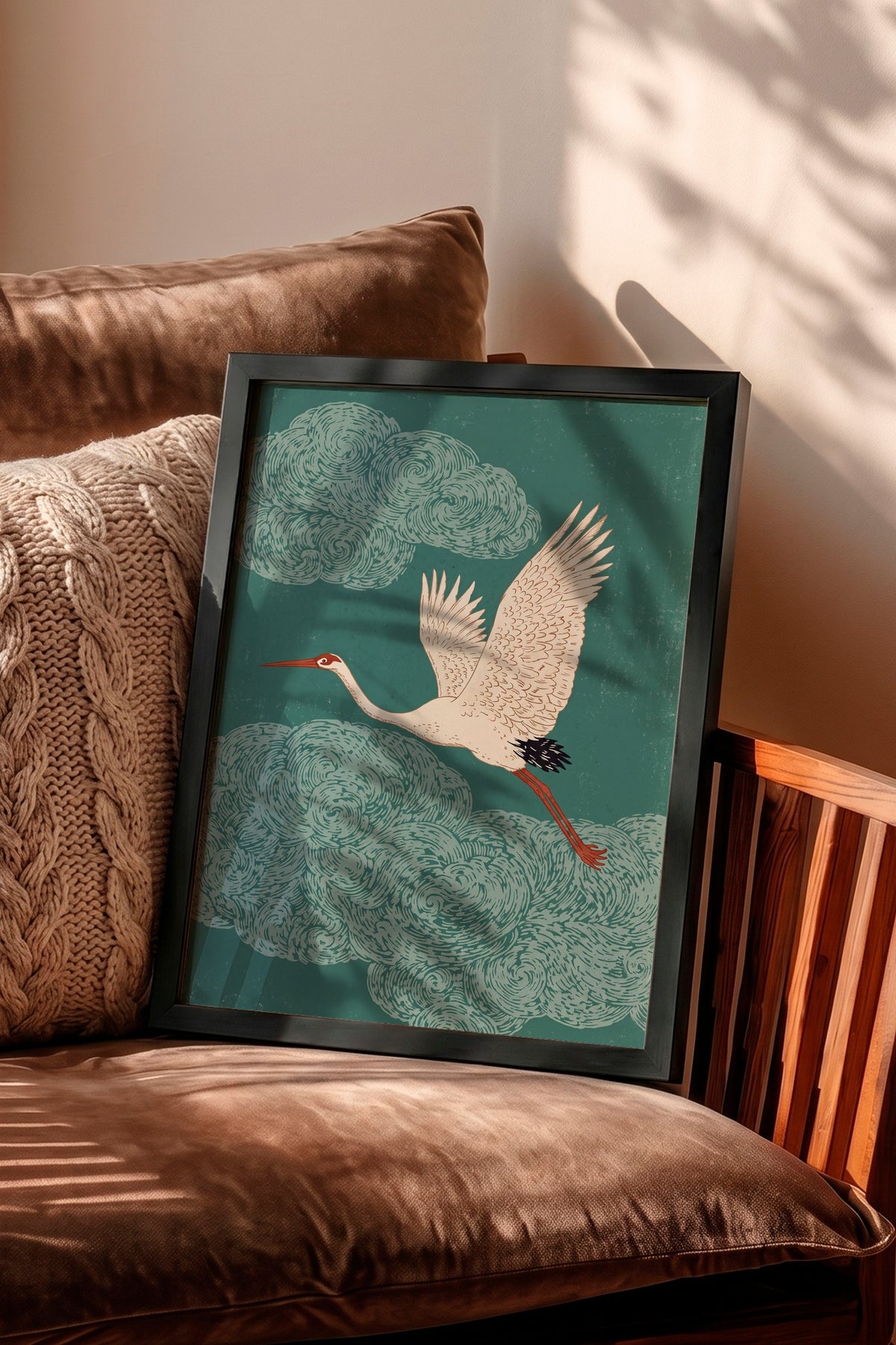 Bulutlar Arasında Turna Kuşu Poster – Siyah Çerçeveli Tablo
