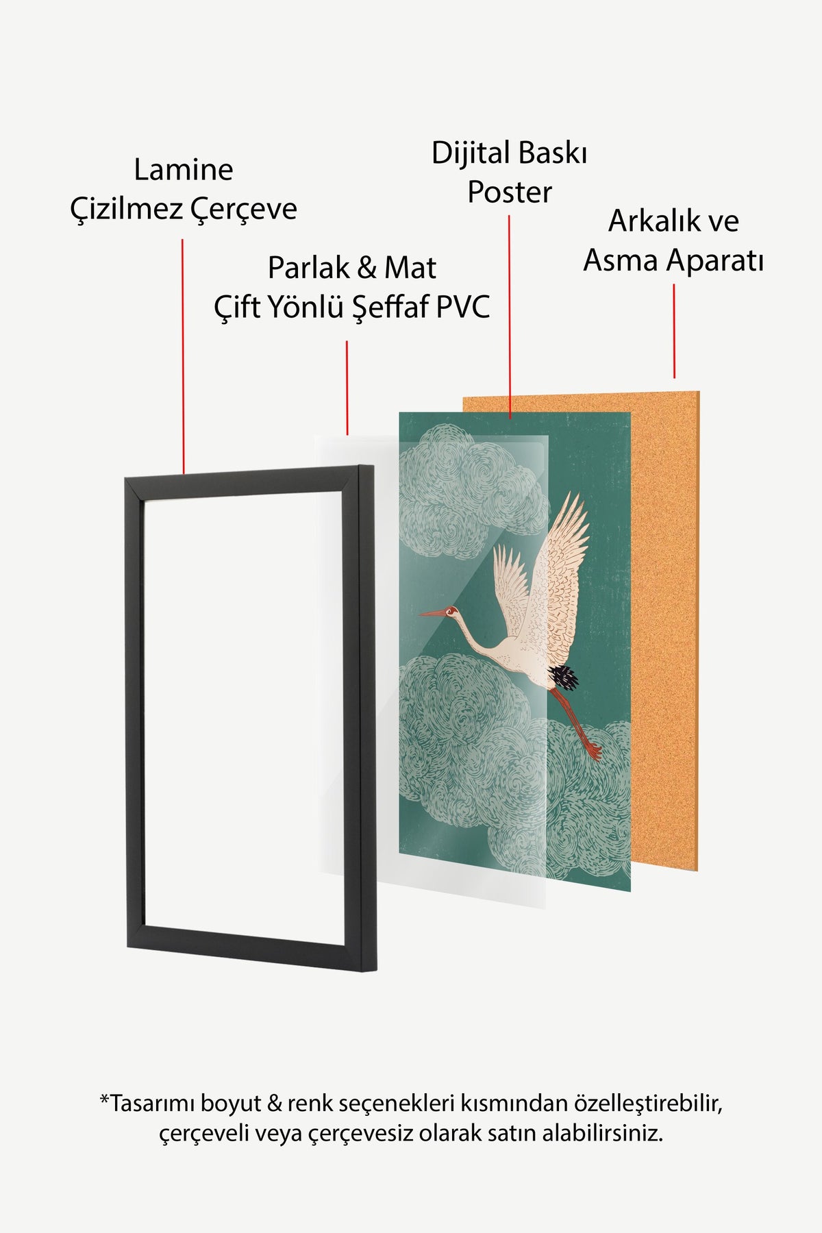 Bulutlar Arasında Turna Kuşu Poster – Siyah Çerçeveli Tablo