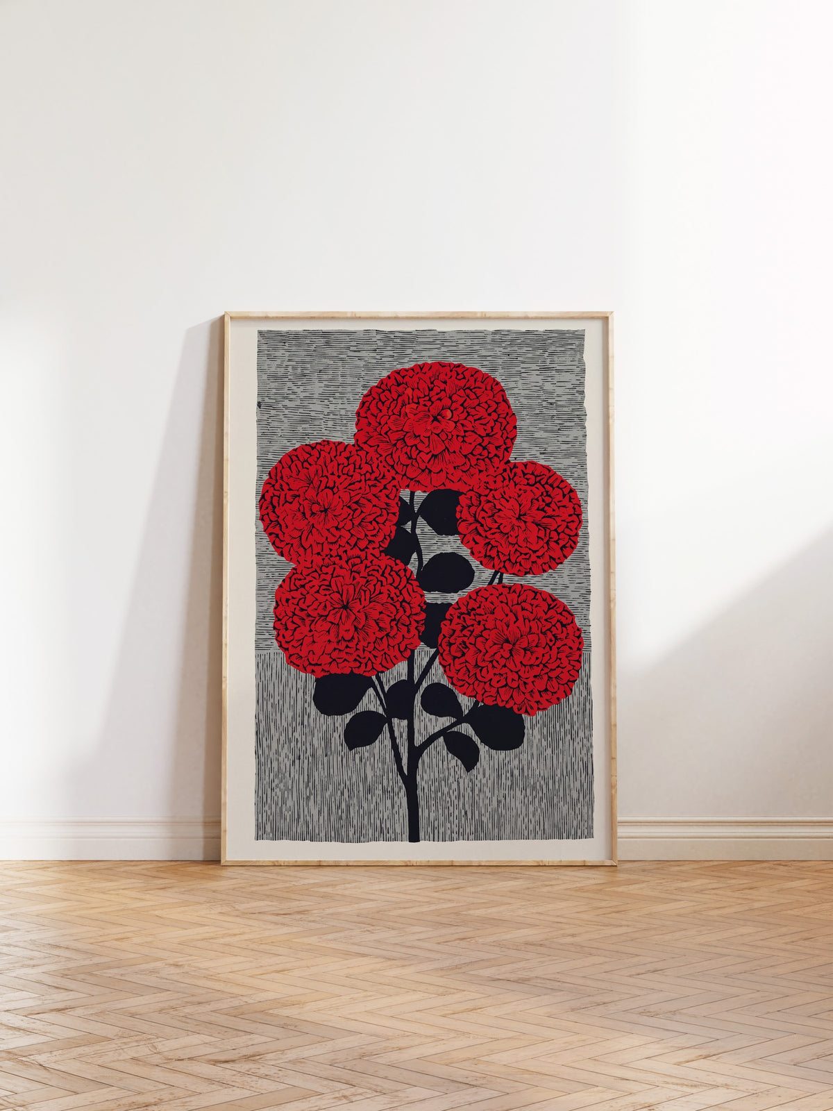 Kırmızı Dahlia Buketi Poster – Ahşap Çerçeveli Tablo