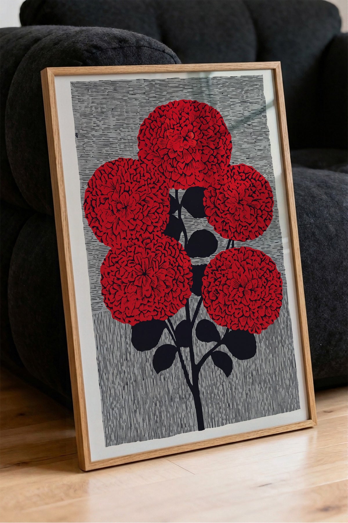 Kırmızı Dahlia Buketi Poster – Ahşap Çerçeveli Tablo