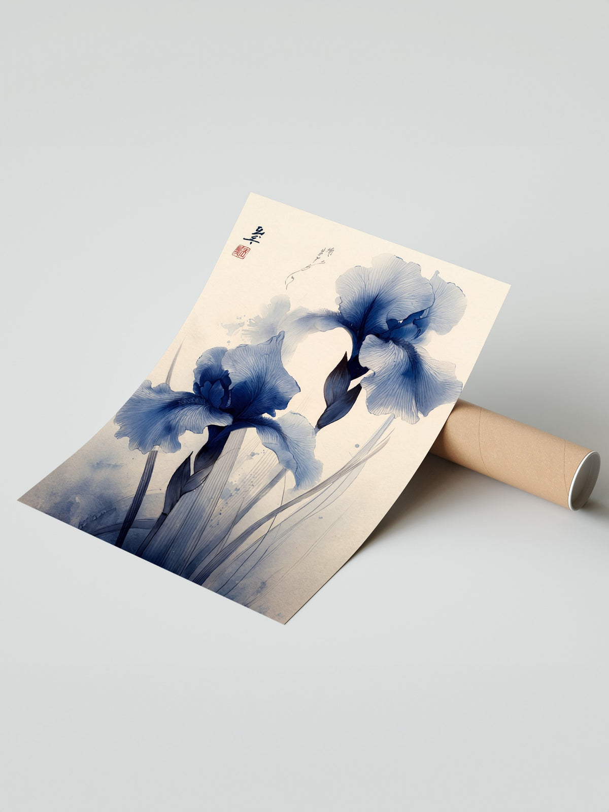 Mavi Süsen Çiçekleri Suluboya Resmi Çerçevesiz Poster