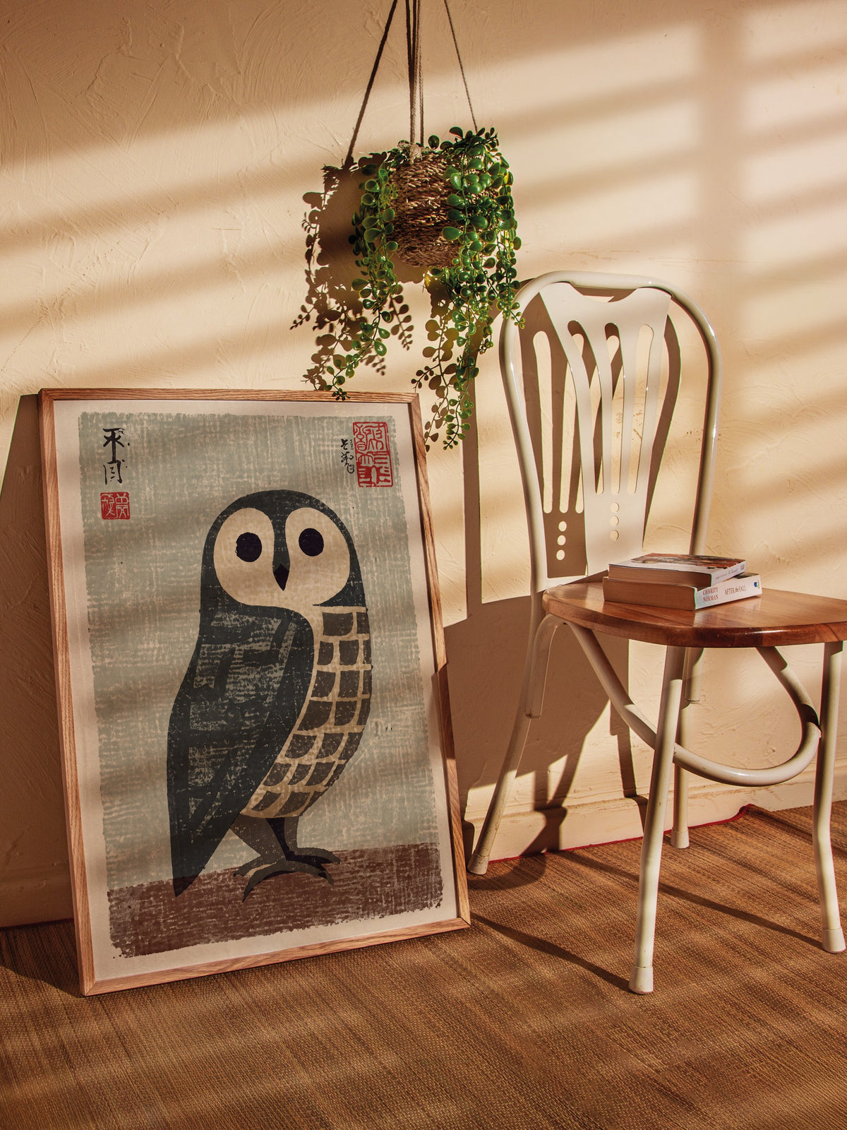 Japon Baskı Baykuş Poster – Ahşap Çerçeveli Tablo