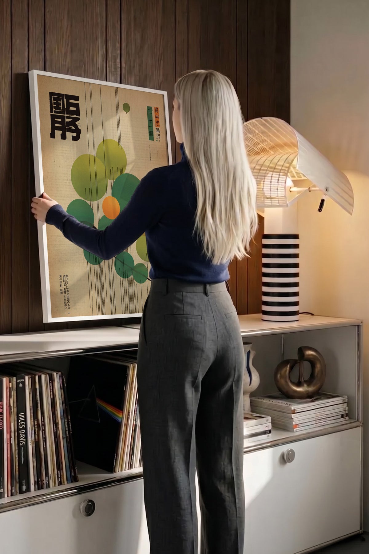Geometrik Dairelerle Doğu Kaligrafisi Poster – Beyaz Çerçeveli Tablo