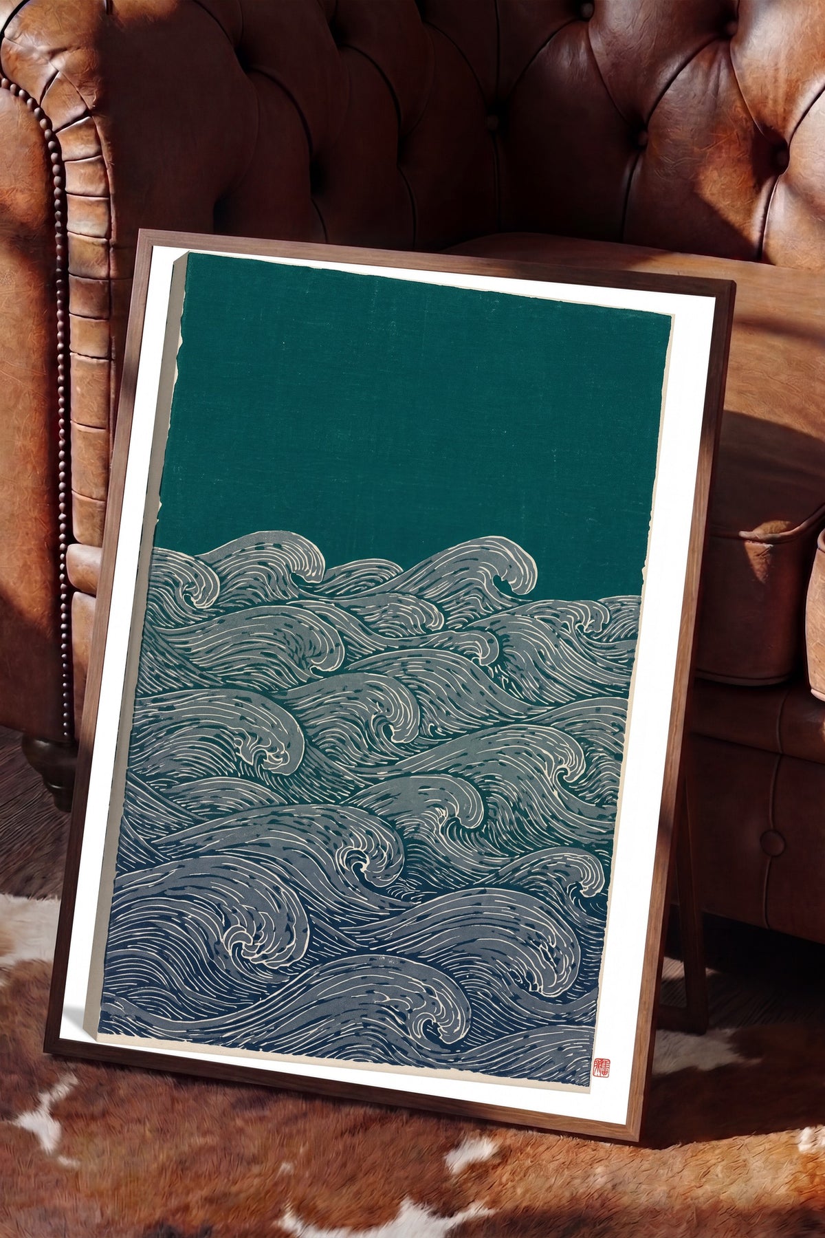 Fırtınalı Deniz Dalgaları Poster – Kahverengi Çerçeveli Tablo