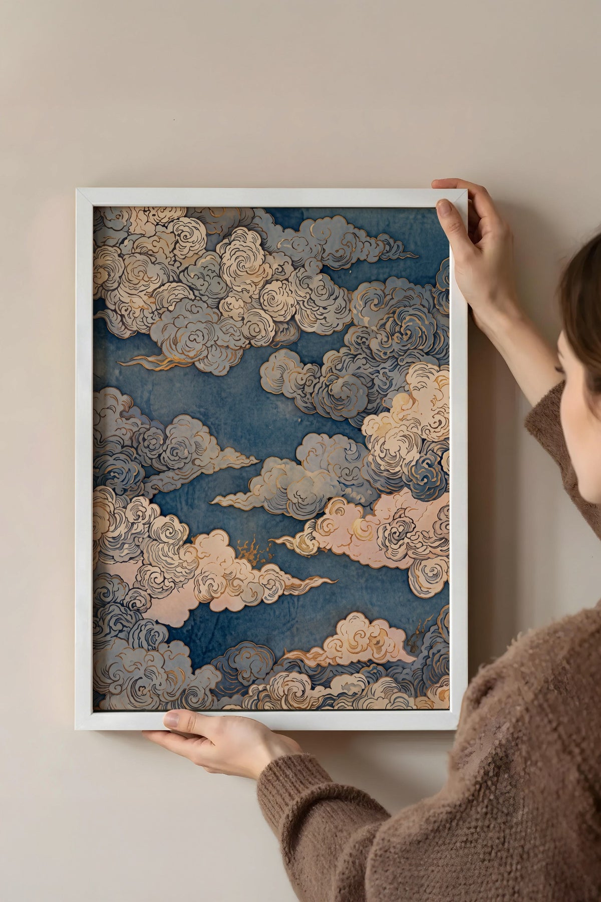 Doğu Bulutları Deseni Poster – Beyaz Çerçeveli Tablo