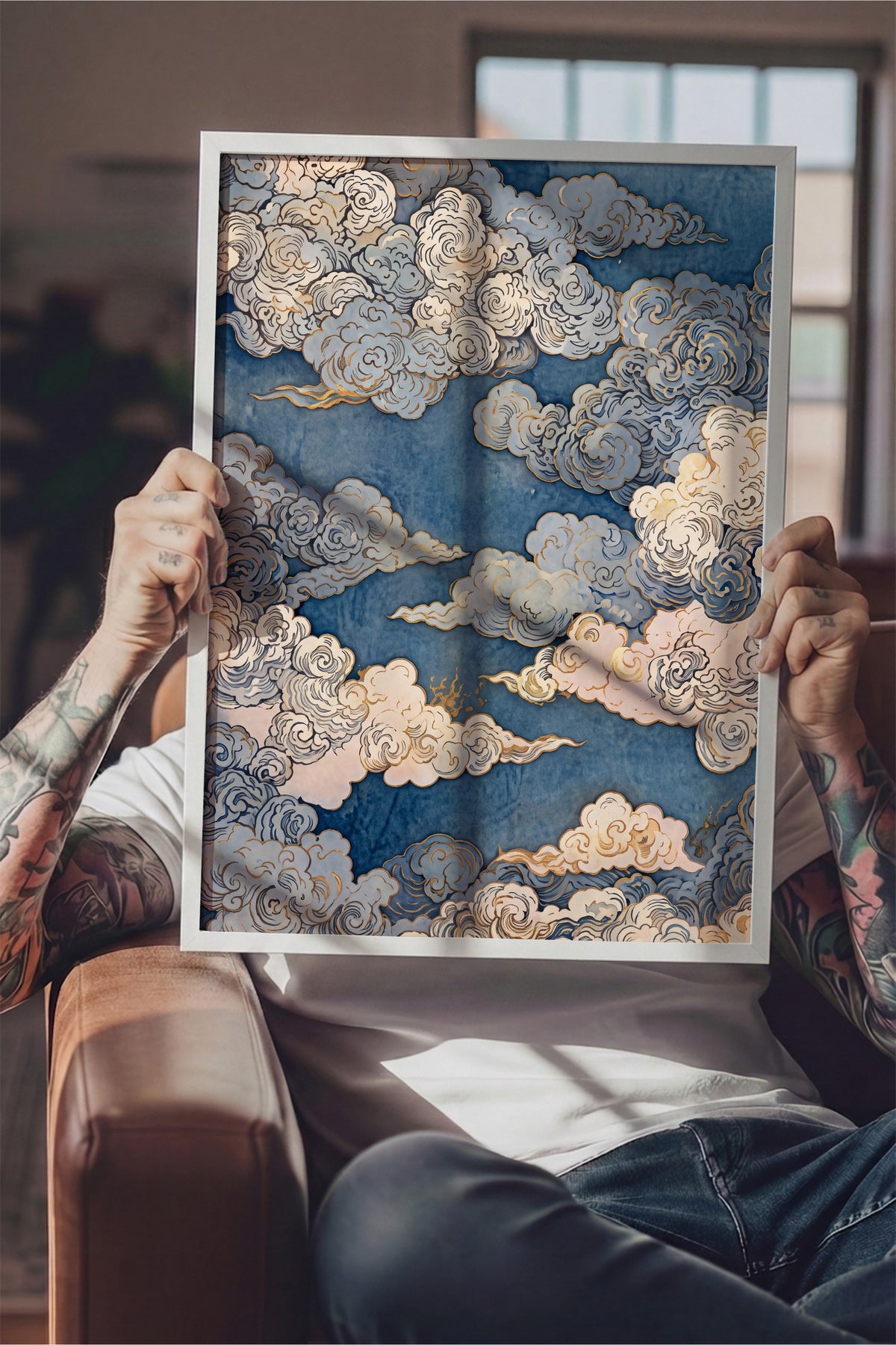 Doğu Bulutları Deseni Poster – Beyaz Çerçeveli Tablo