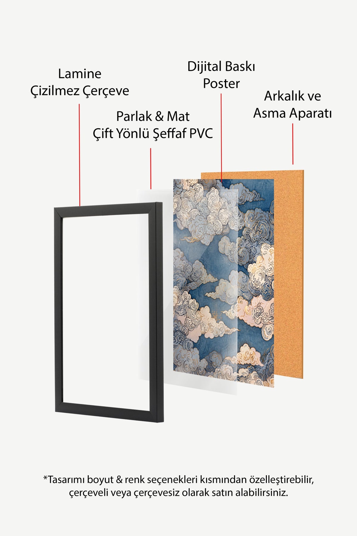 Doğu Bulutları Deseni Poster – Siyah Çerçeveli Tablo