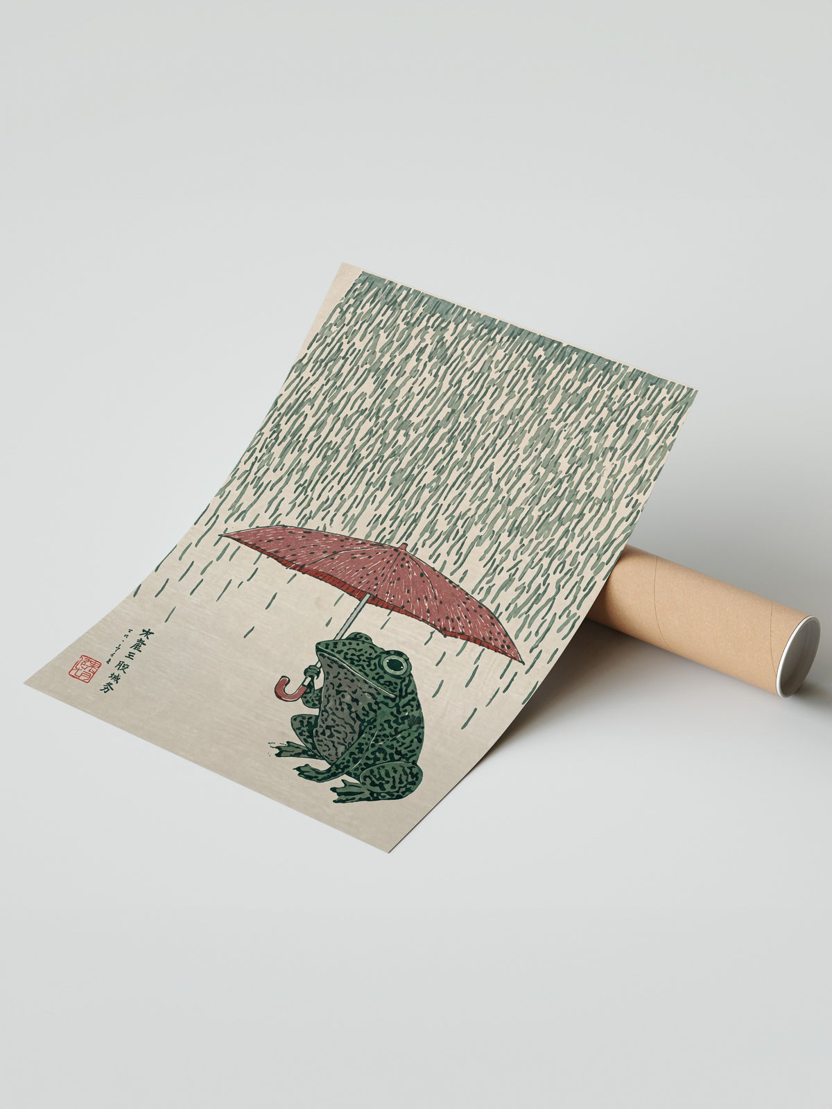 Yağmurda Şemsiyeli Kurbağa Çerçevesiz Poster
