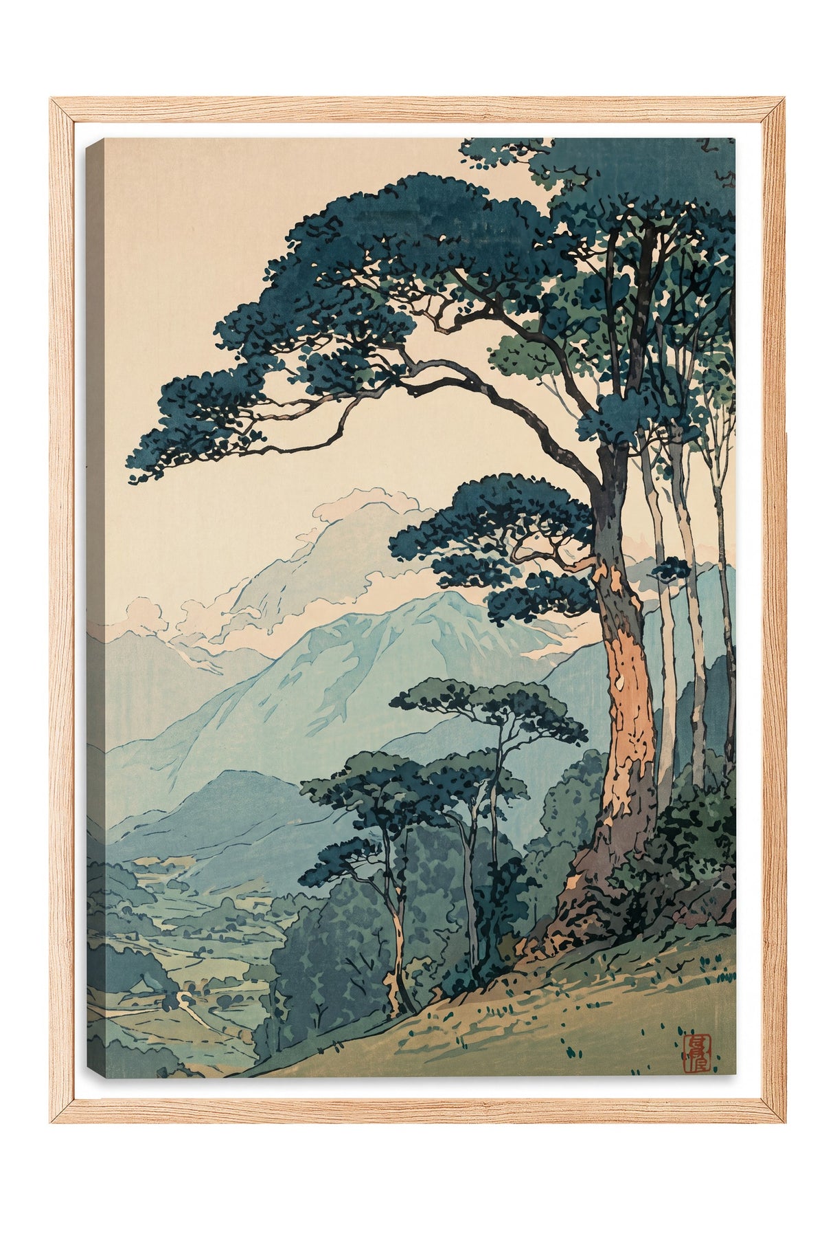 Dağ Manzaralı Çam Ağaçları Poster – Ahşap Çerçeveli Tablo