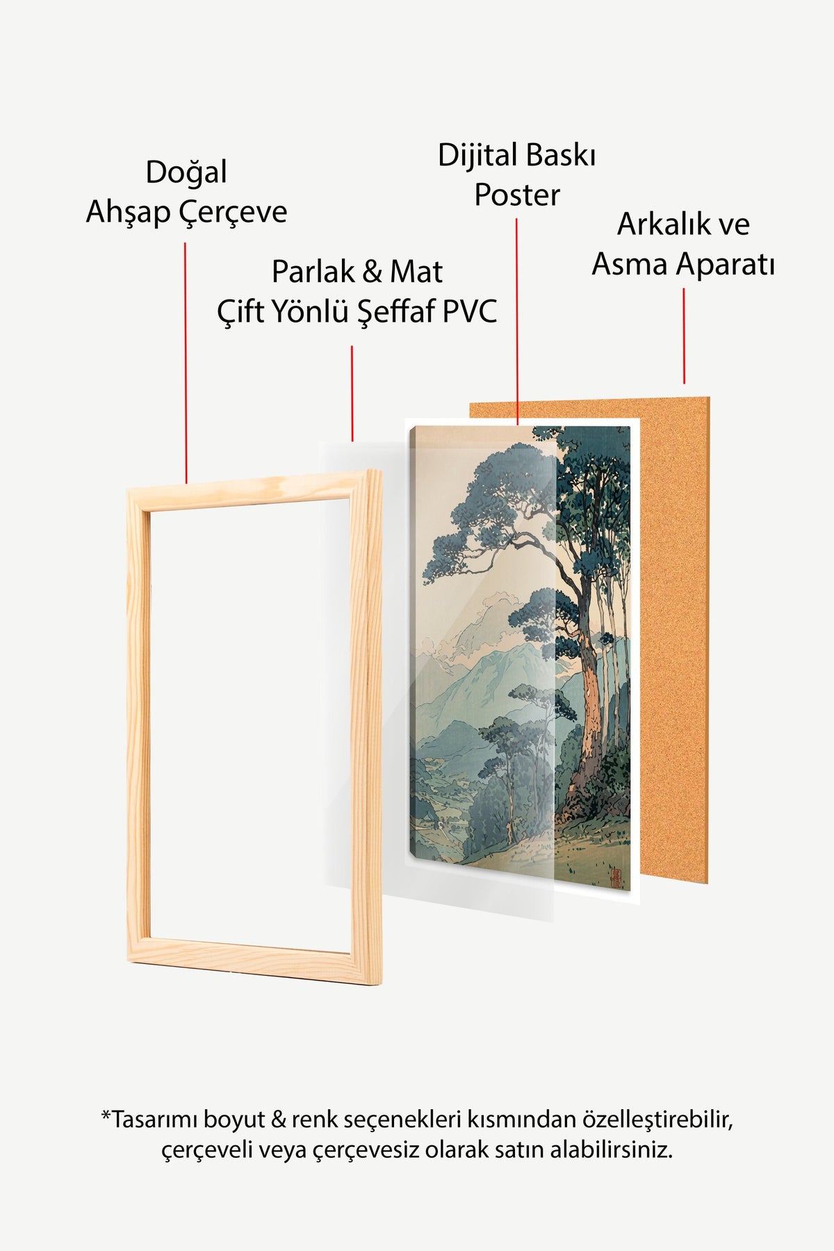 Dağ Manzaralı Çam Ağaçları Poster – Ahşap Çerçeveli Tablo