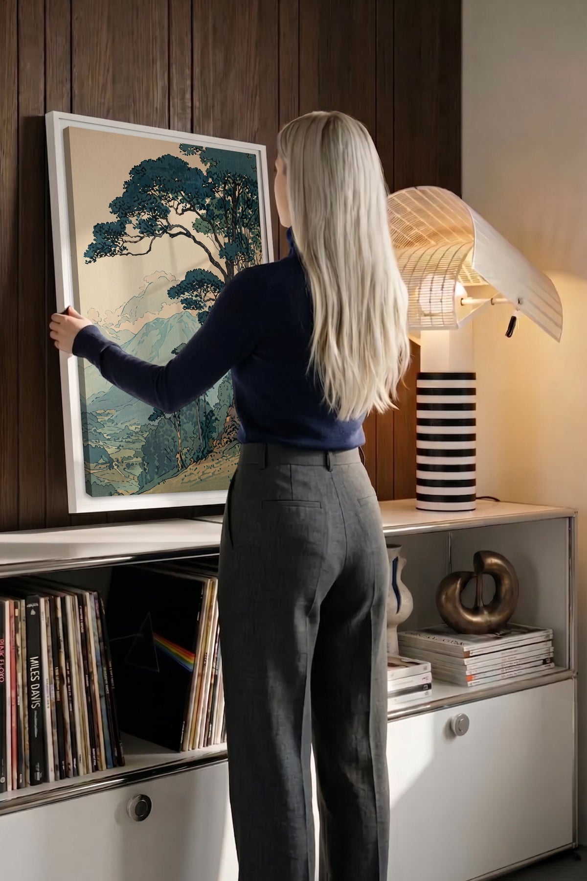 Dağ Manzaralı Çam Ağaçları Poster – Beyaz Çerçeveli Tablo