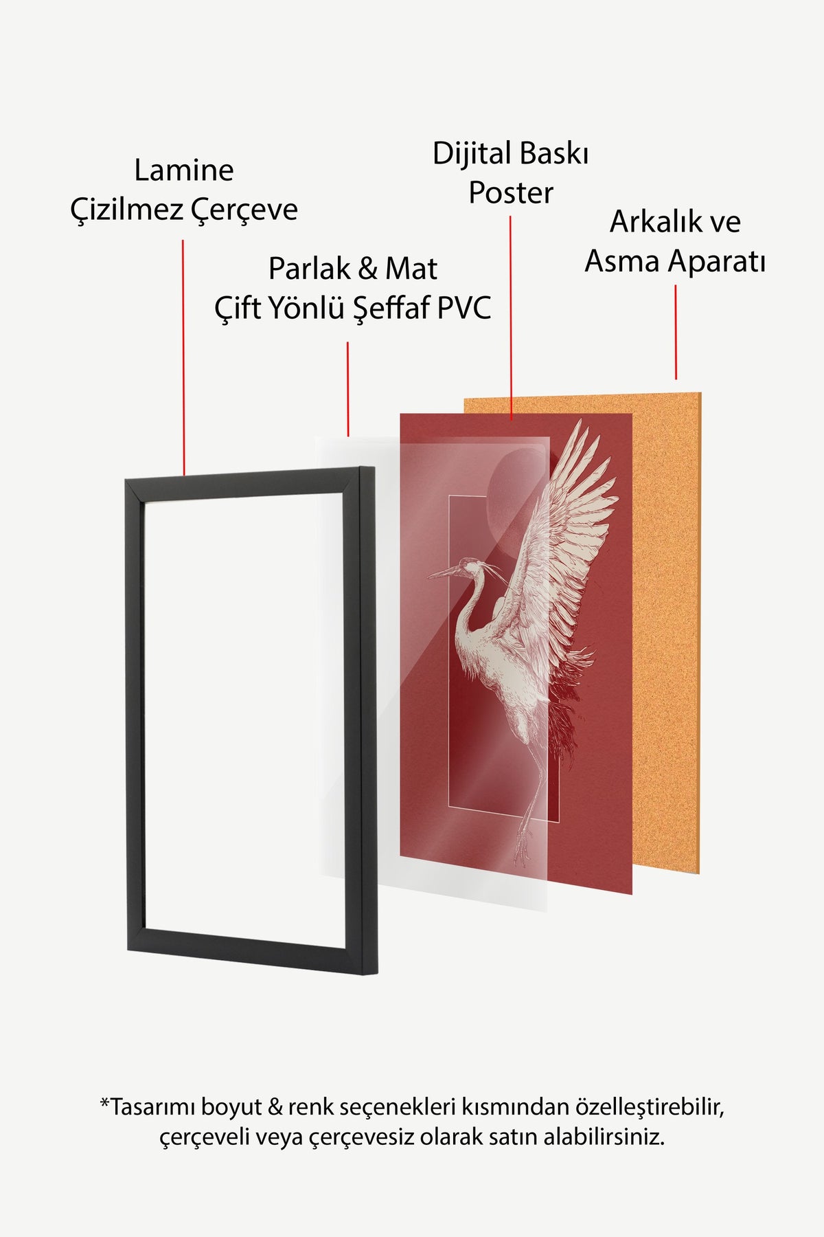 Turna Kuşu ve Kızıl Ay Poster – Siyah Çerçeveli Tablo