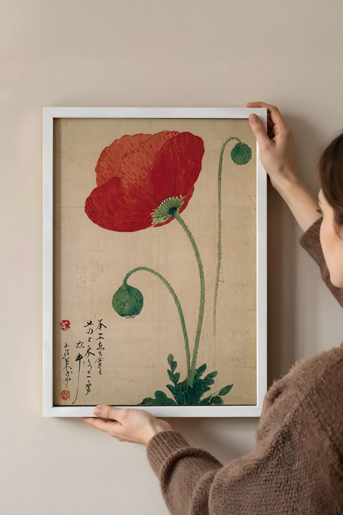Kırmızı Gelincik Çiçeği Poster – Beyaz Çerçeveli Tablo