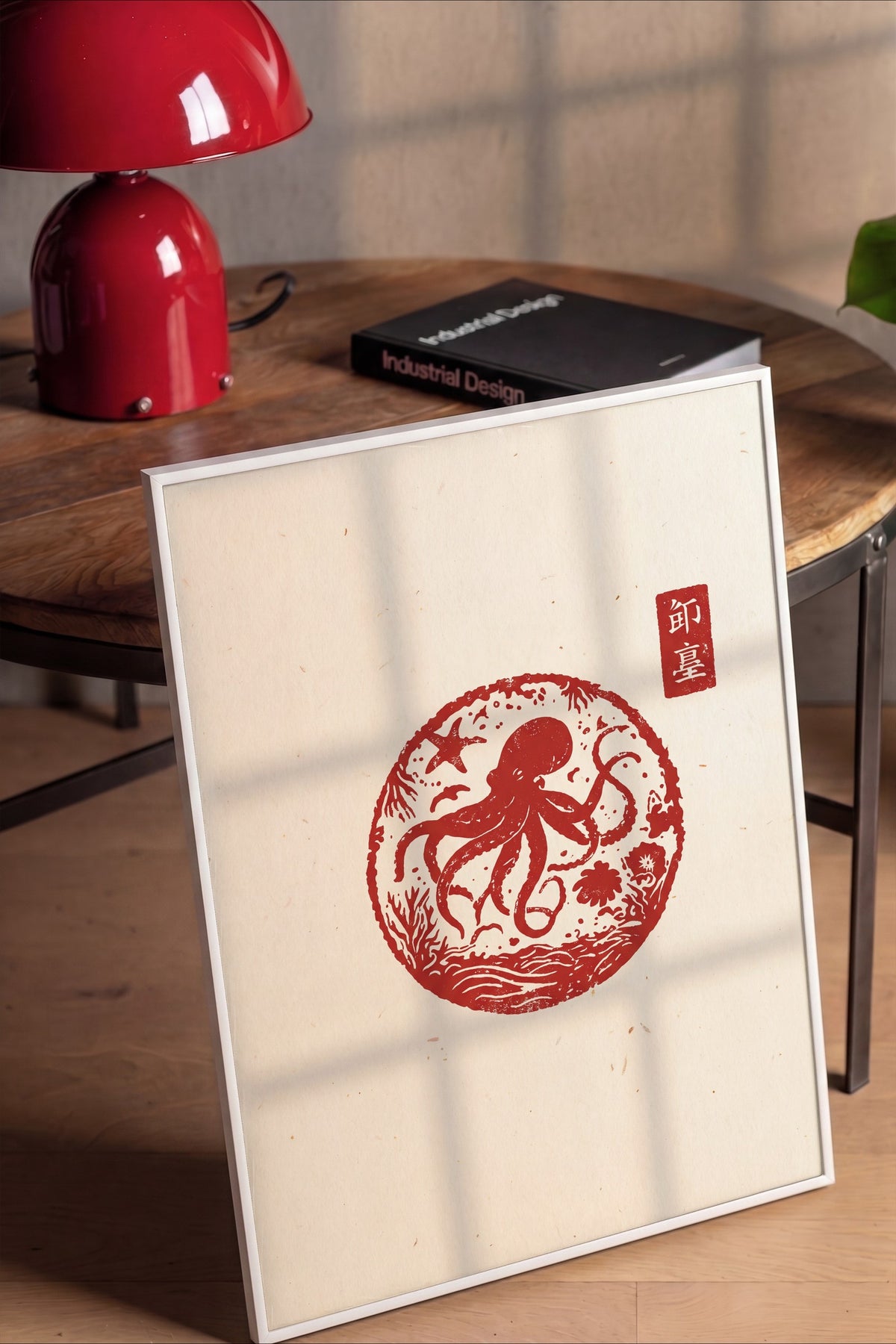 Ahtapot Mühür Baskısı Poster – Beyaz Çerçeveli Tablo