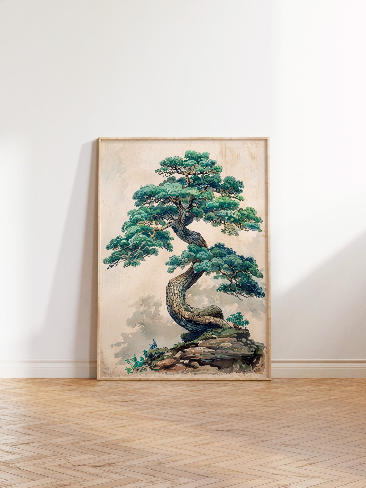 Kıvrımlı Bonsai Ağacı Poster – Ahşap Çerçeveli Tablo