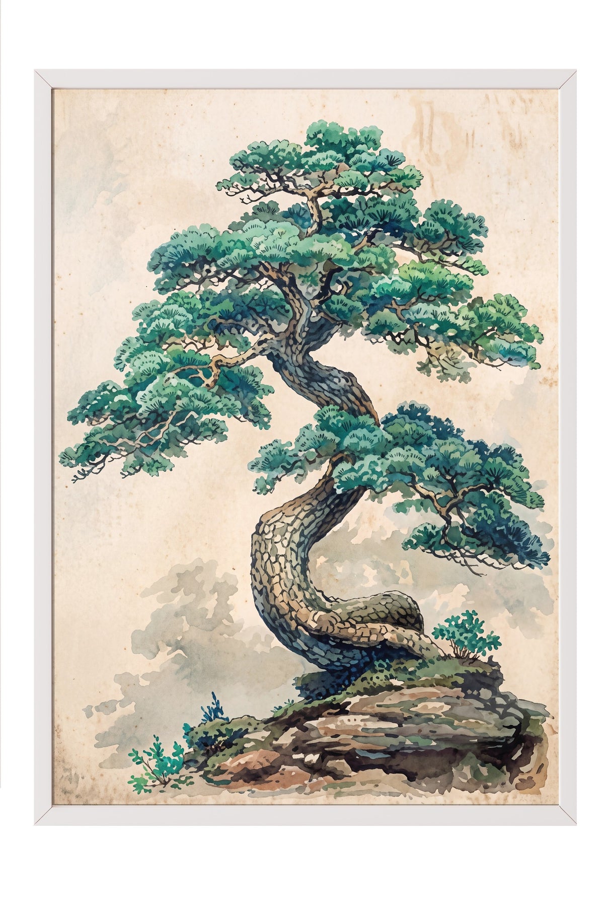 Kıvrımlı Bonsai Ağacı Poster – Beyaz Çerçeveli Tablo