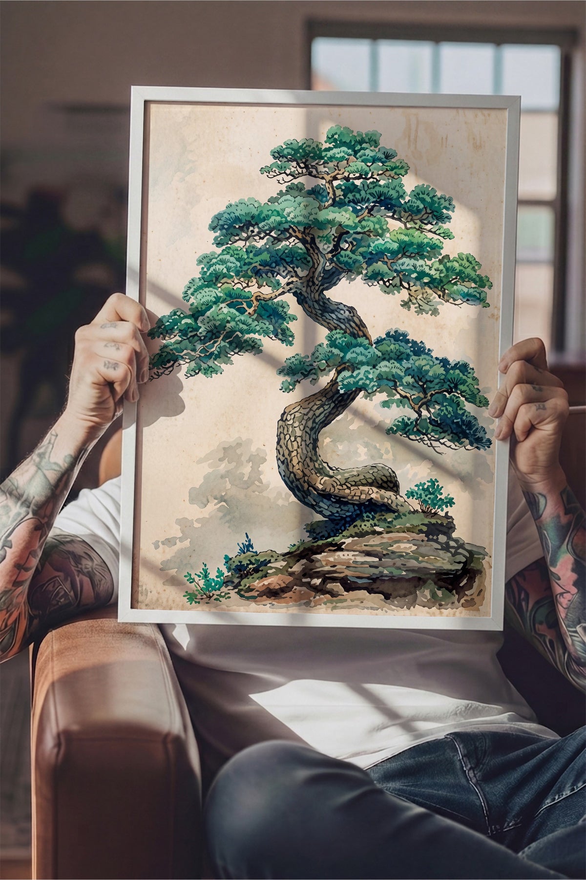 Kıvrımlı Bonsai Ağacı Poster – Beyaz Çerçeveli Tablo