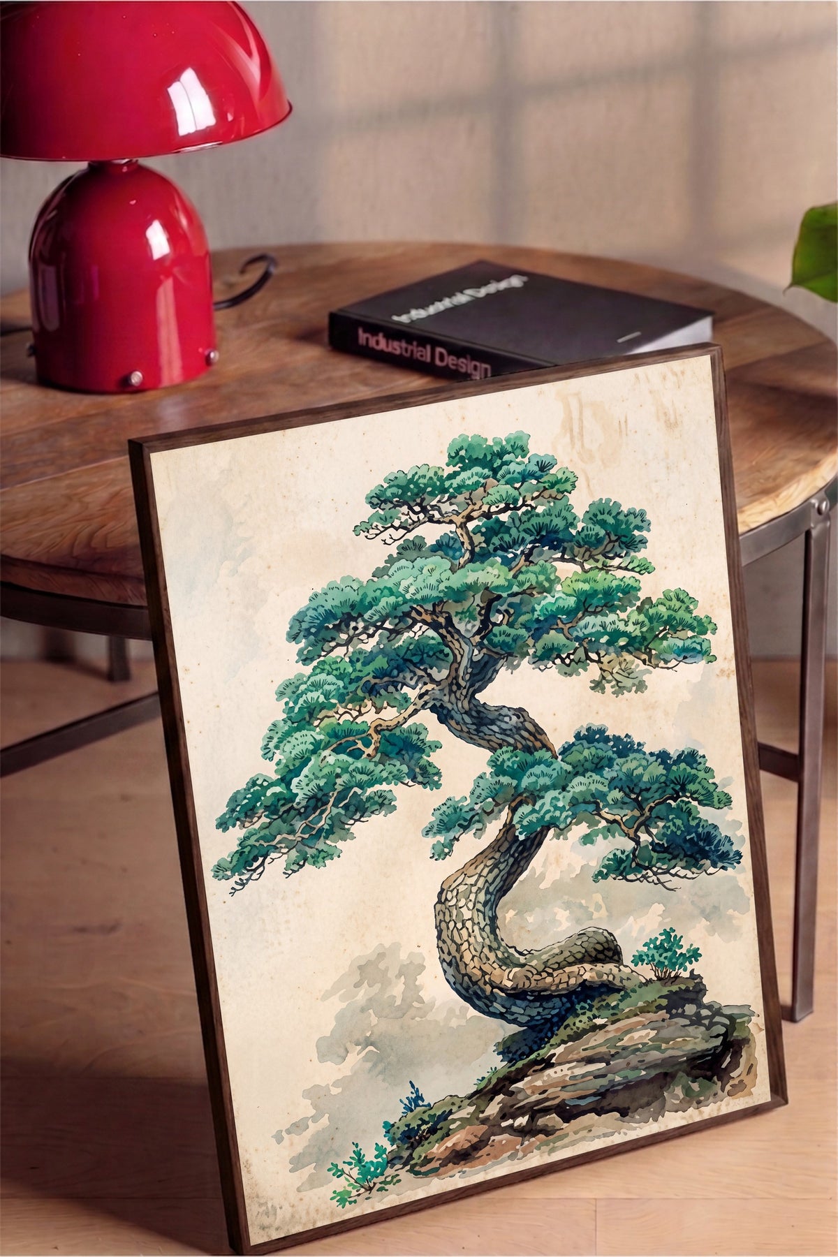 Kıvrımlı Bonsai Ağacı Poster – Kahverengi Çerçeveli Tablo