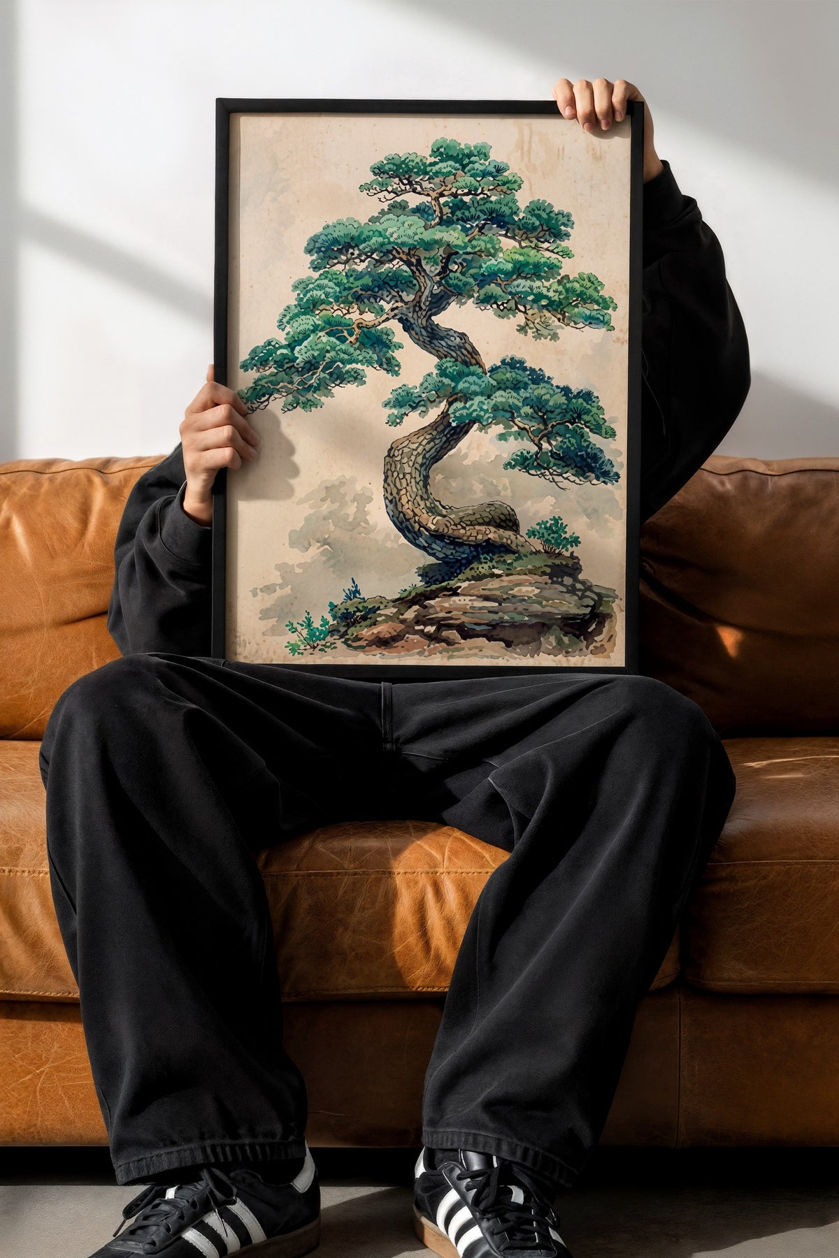 Kıvrımlı Bonsai Ağacı Poster – Siyah Çerçeveli Tablo