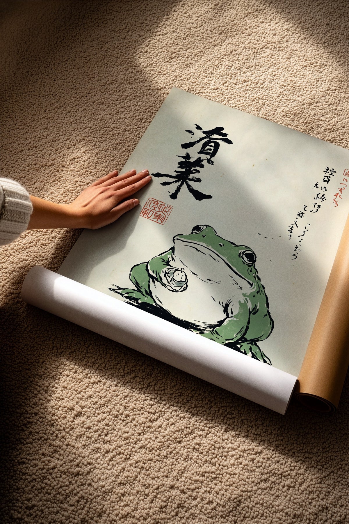 Japon Kurbağası Kaligrafi Sanatı Çerçevesiz Poster