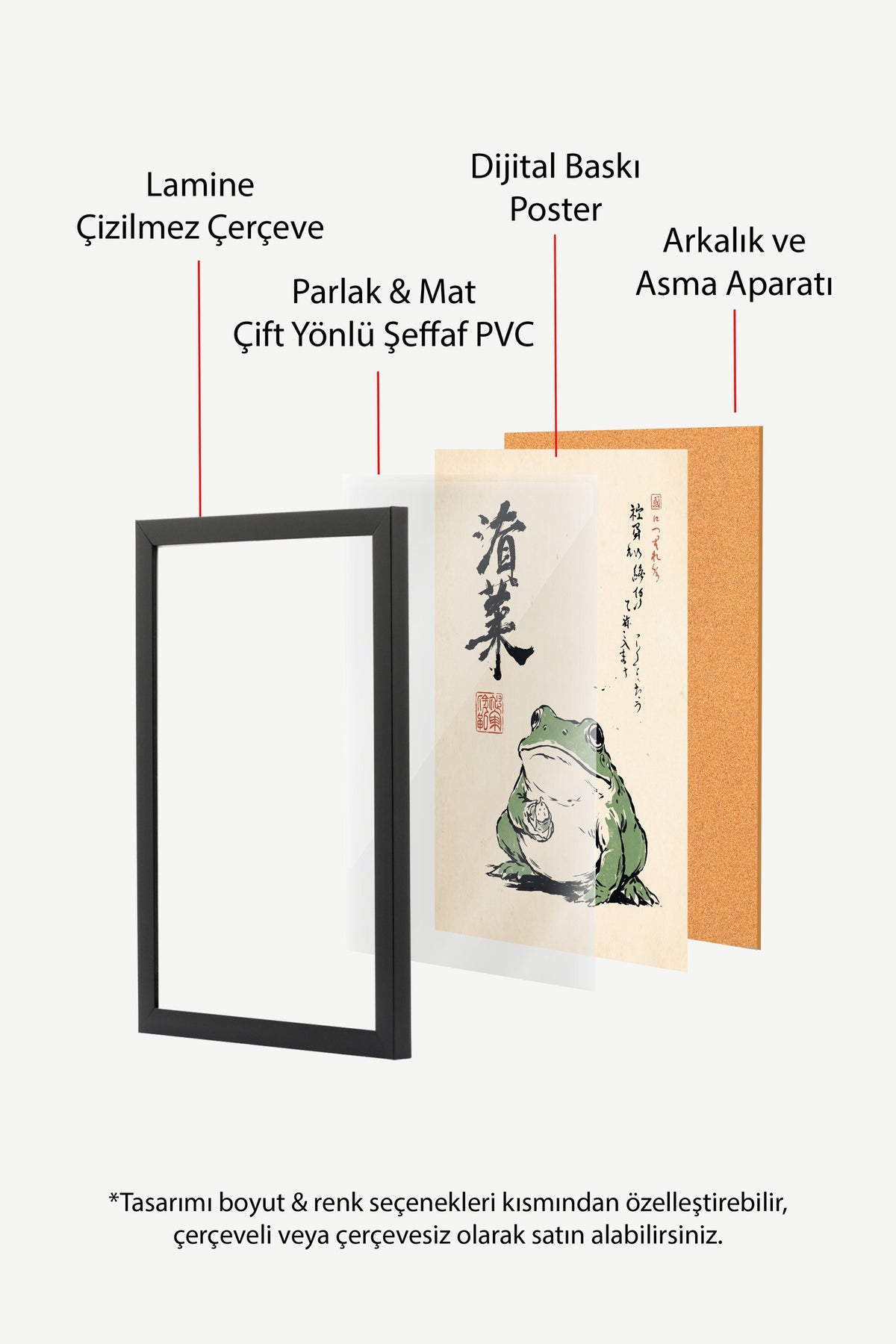 Japon Kurbağası Kaligrafi Sanatı Poster – Siyah Çerçeveli Tablo