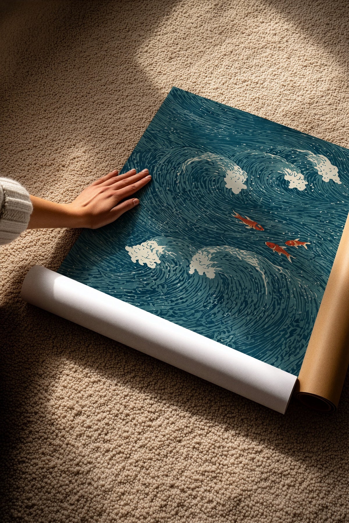 Dalgalar Arasında Japon Balıkları Çerçevesiz Poster