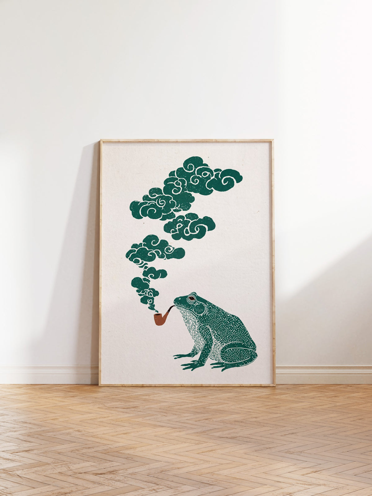 Pipolu Kurbağa ve Bulut Dumanı Poster – Ahşap Çerçeveli Tablo