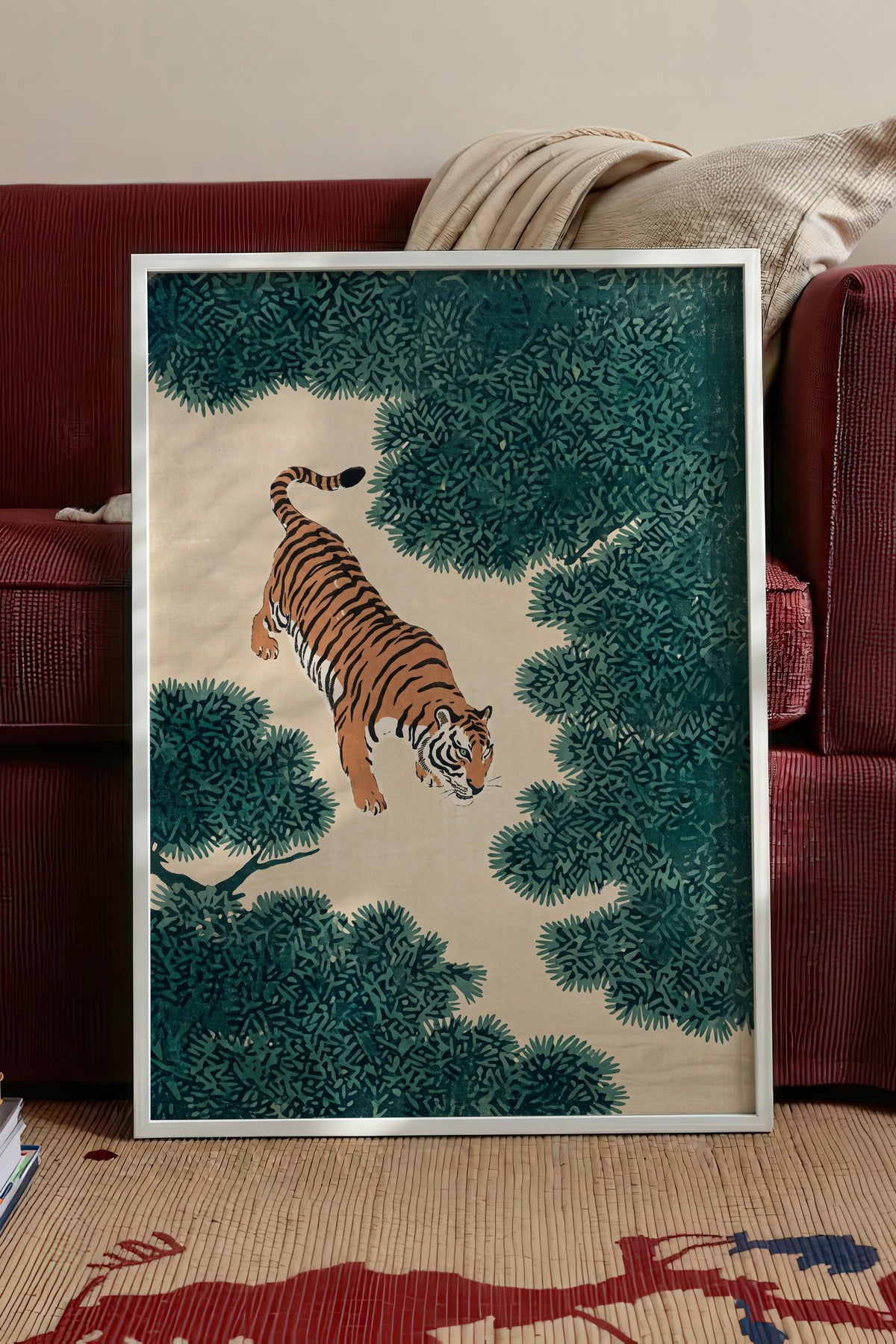 Çam Ağaçları Arasında Kaplan Poster – Beyaz Çerçeveli Tablo