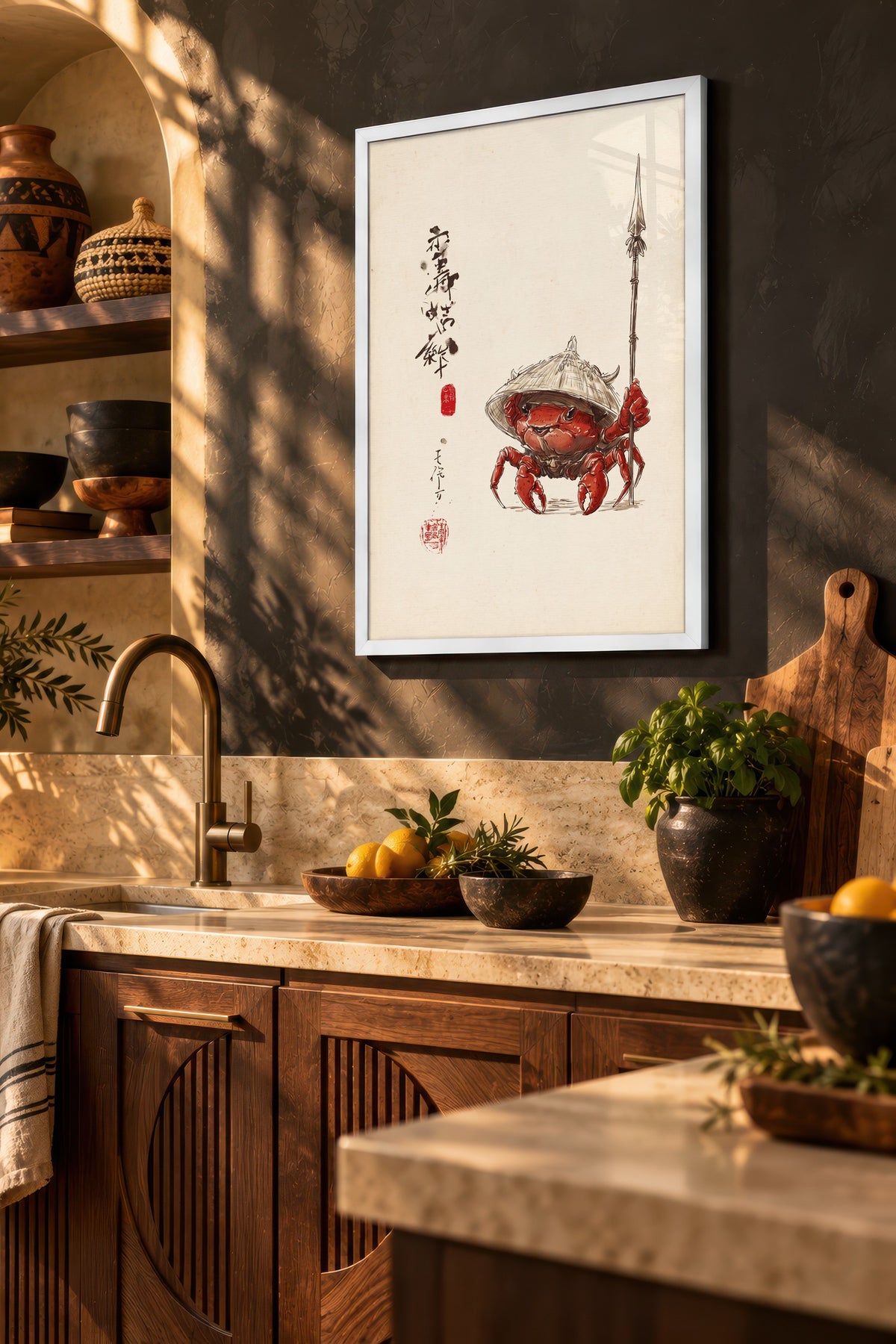 Mızraklı Samuray Yengeç Poster – Beyaz Çerçeveli Tablo