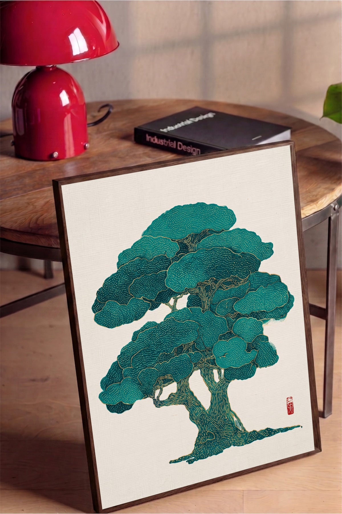 Zümrüt Çam Ağacı Poster – Kahverengi Çerçeveli Tablo